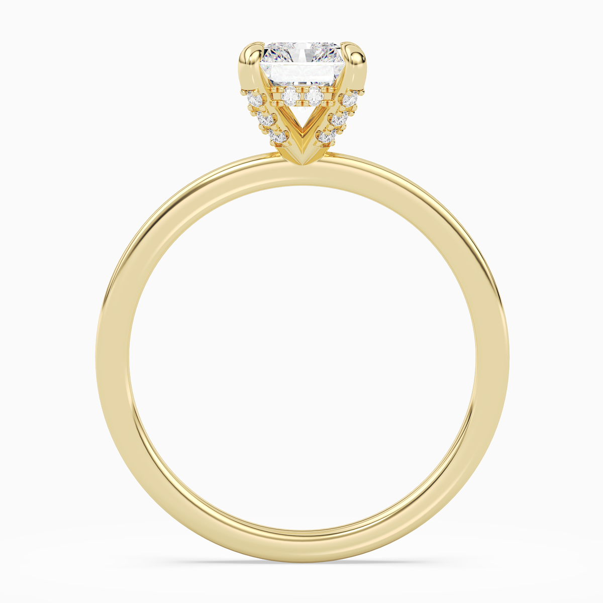 Radiant Hidden Halo Accent Plain in 14K Yellow Gold side profile