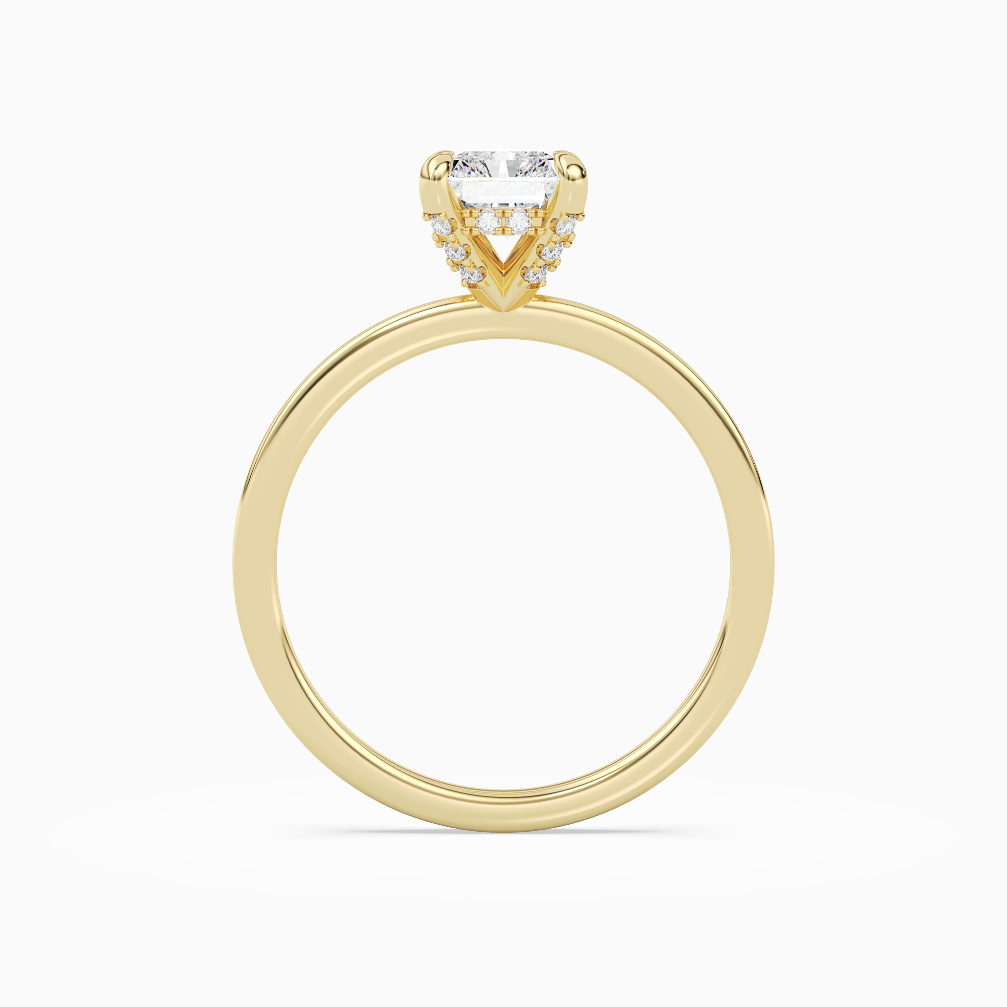 Radiant Hidden Halo Accent Plain in 18K Yellow Gold side profile