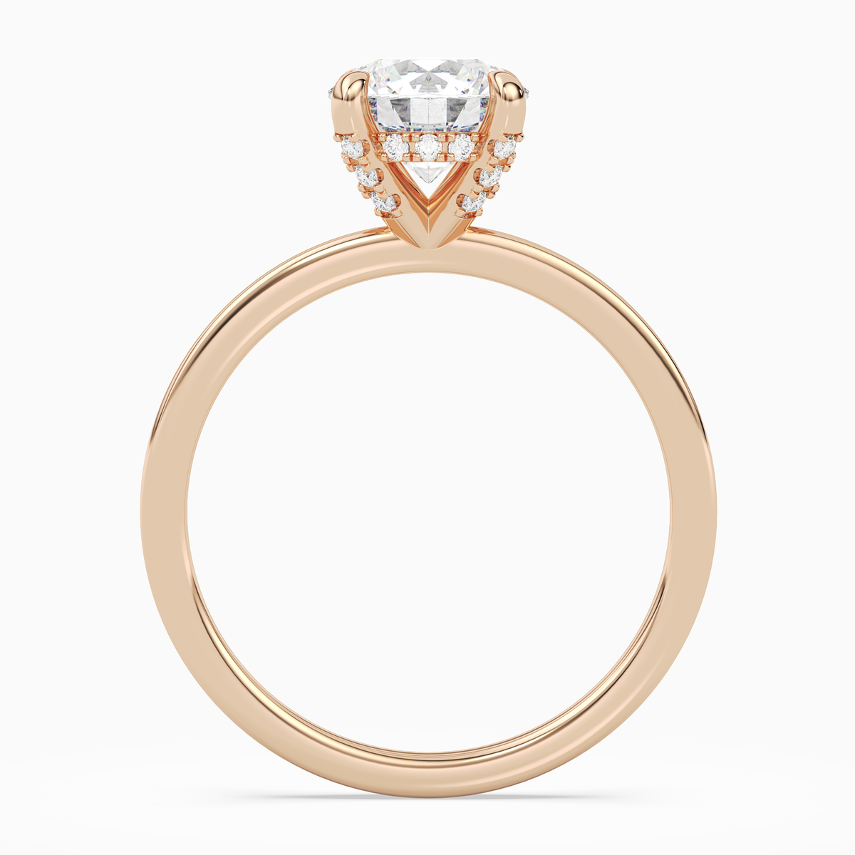 Round Hidden Halo Accent Plain in 14K Rose Gold side profile