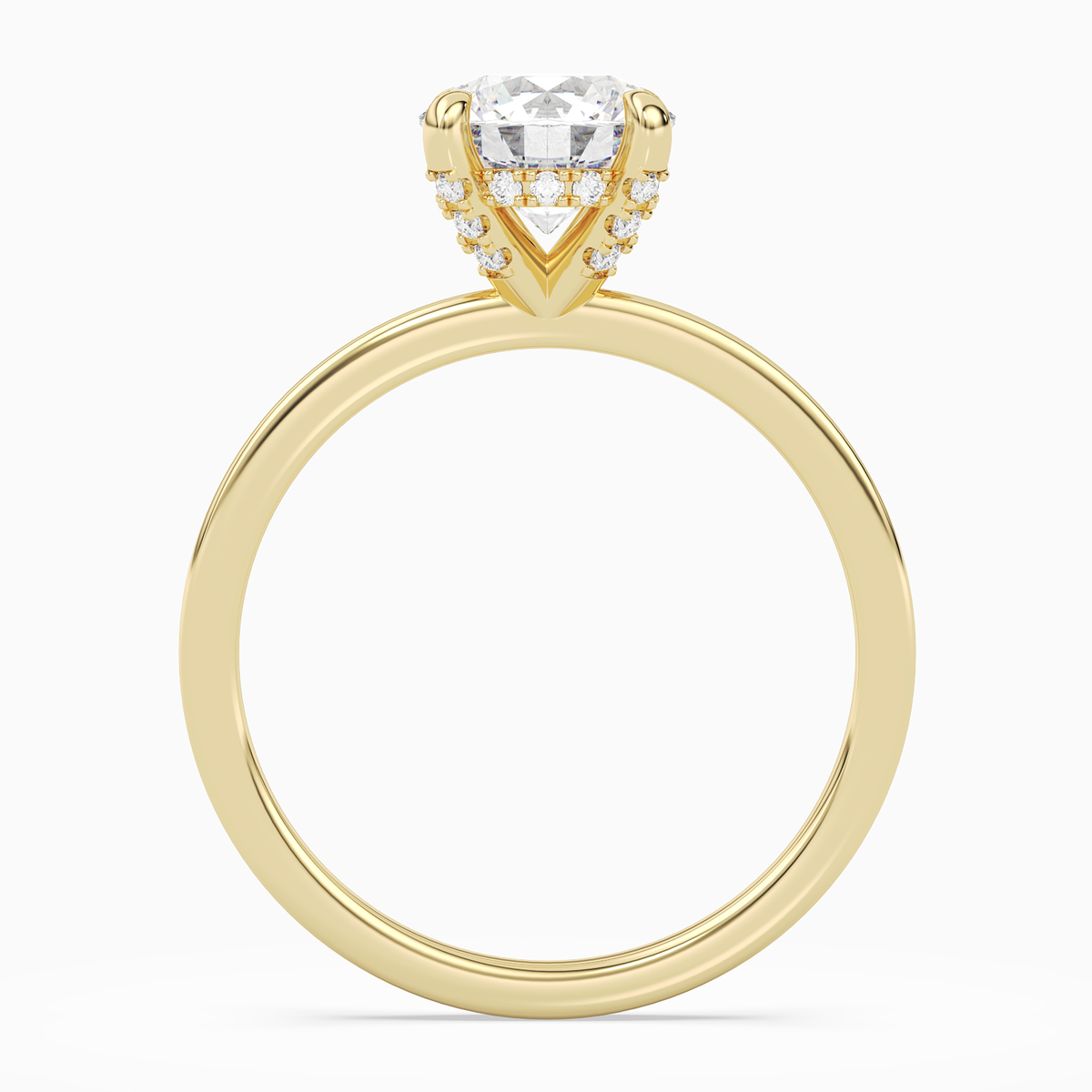 Round Hidden Halo Accent Plain in 14K Yellow Gold side profile