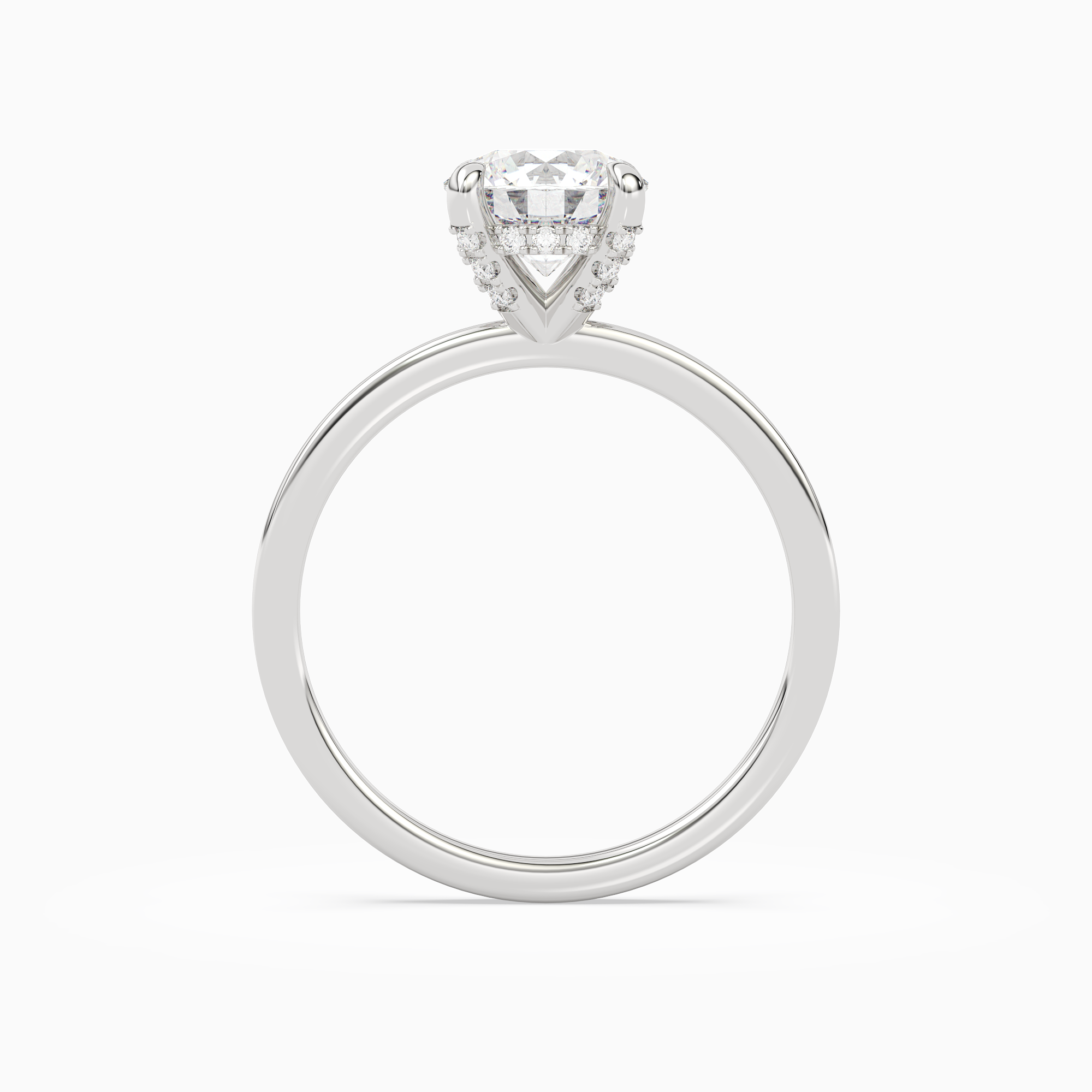Round Hidden Halo Accent Plain in 18K White Gold side profile