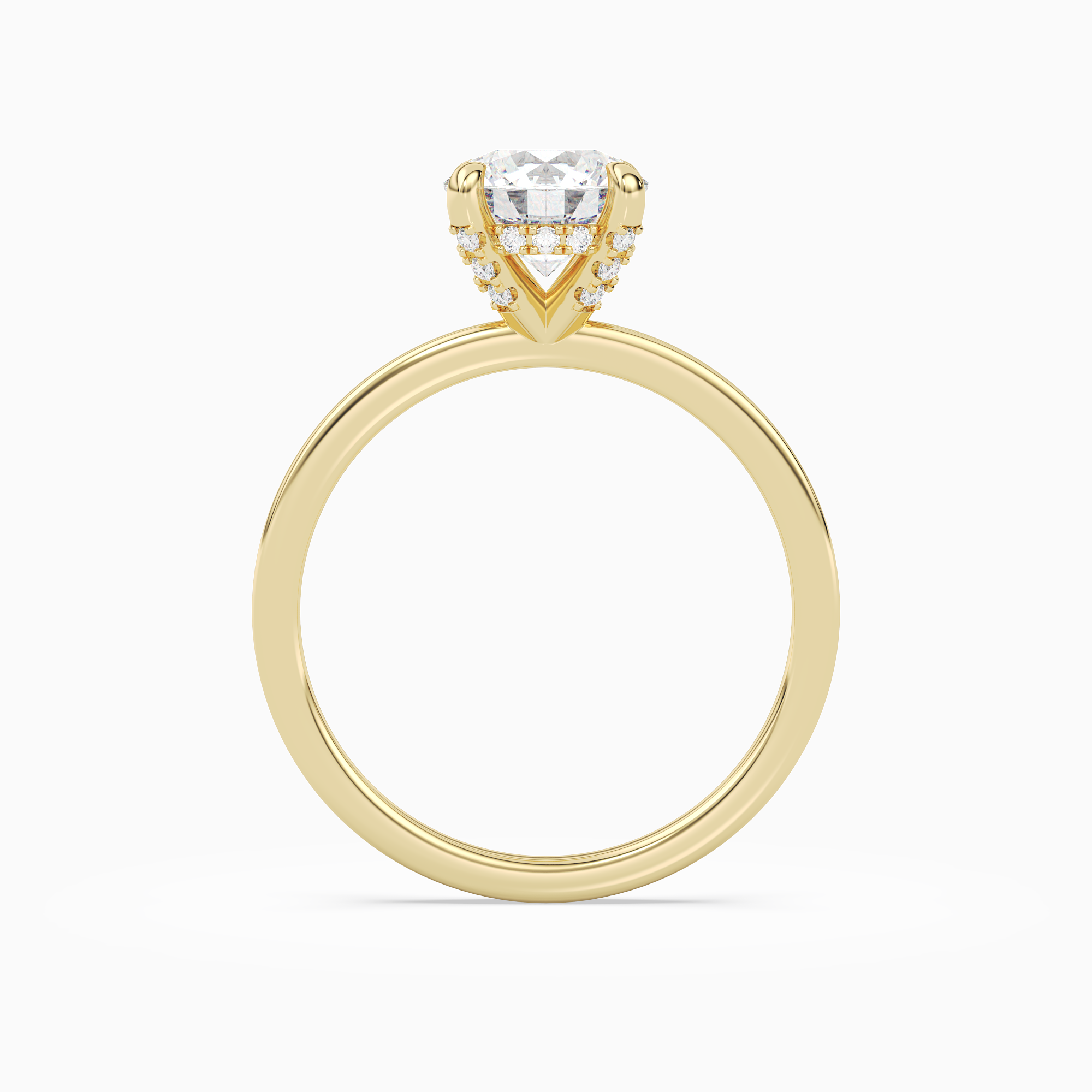 Round Hidden Halo Accent Plain in 18K Yellow Gold side profile