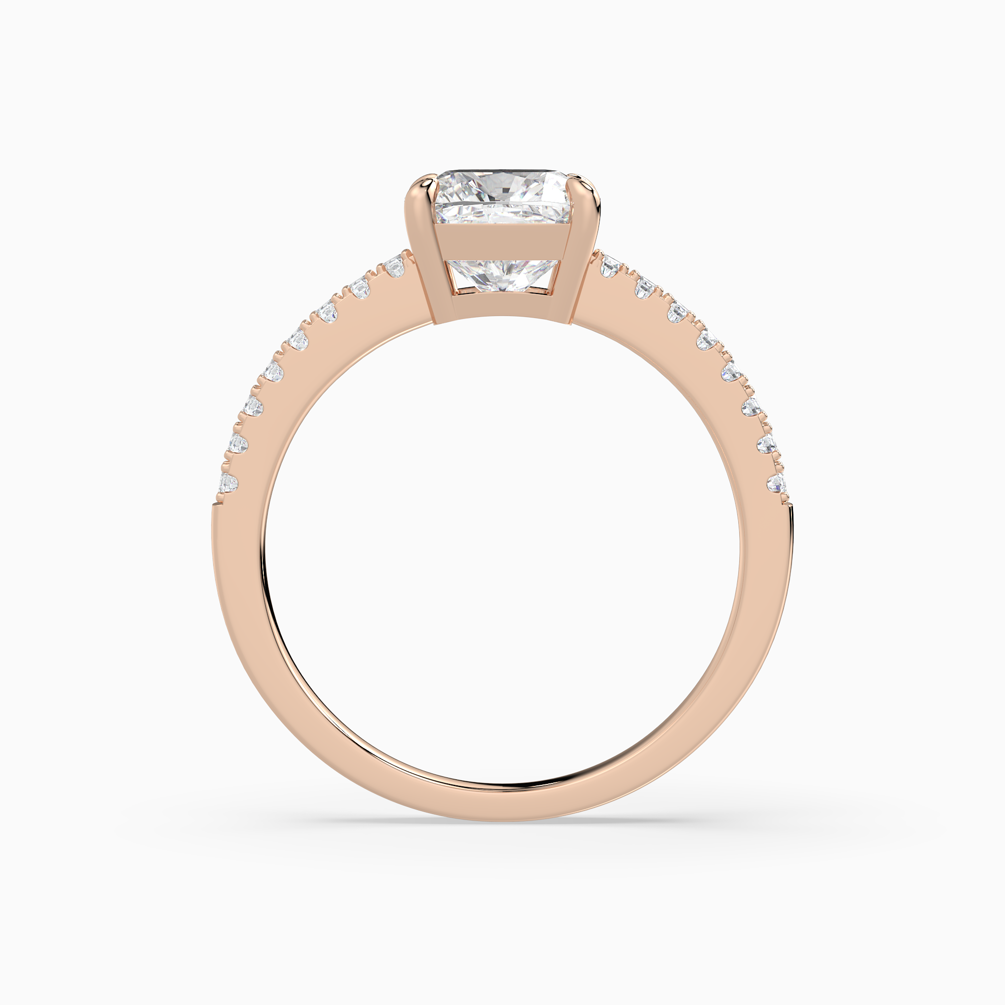 Cushion Classic Basket Pavé Solitaire in 14K Rose Gold side profile