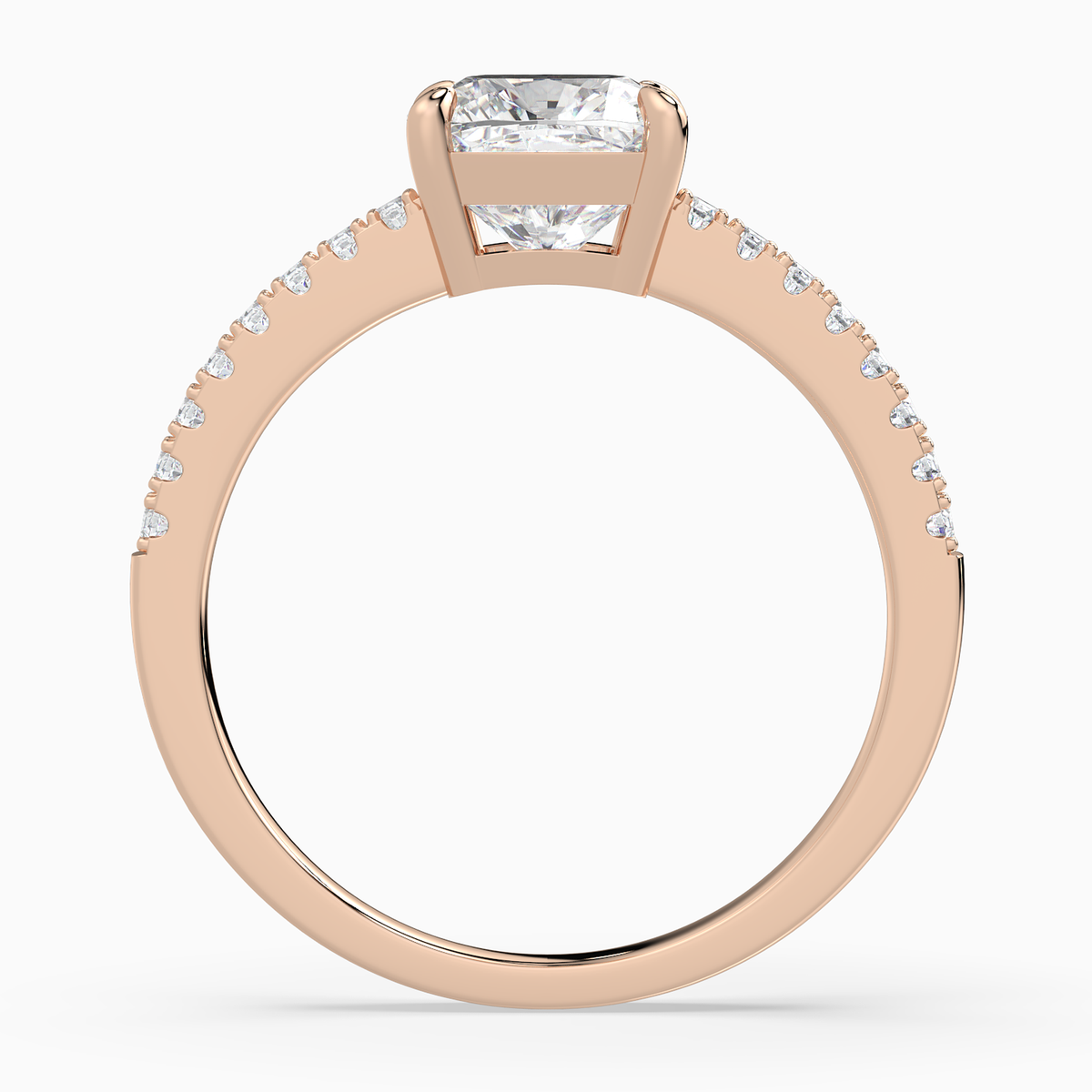 Cushion Classic Basket Pavé Solitaire in 14K Rose Gold side profile