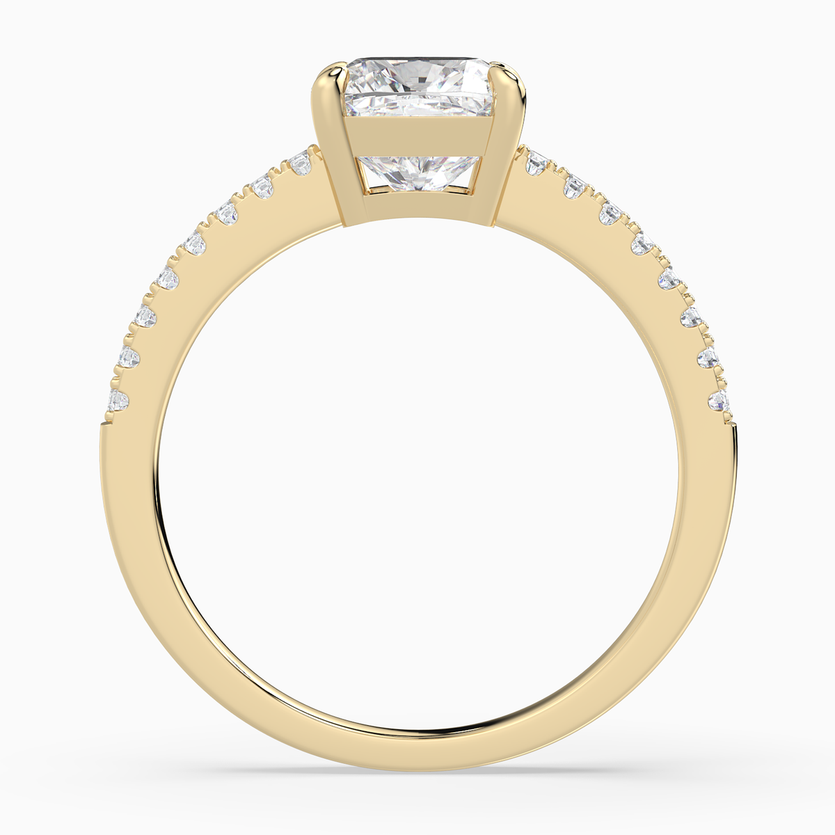 Cushion Classic Basket Pavé Solitaire in 18K Yellow Gold side profile