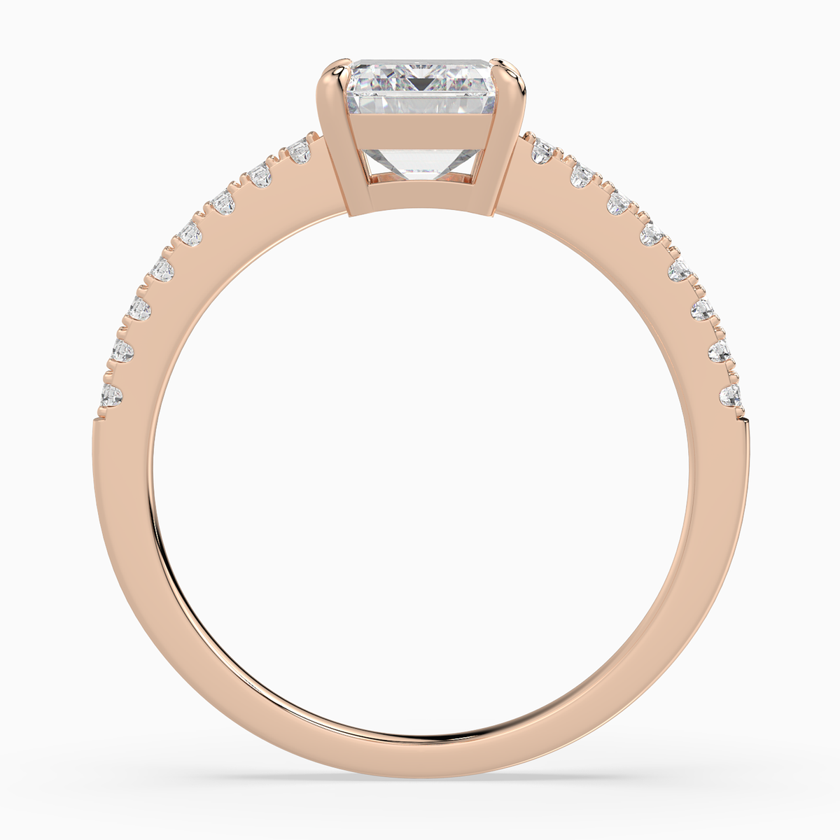 Emerald Classic Basket Pavé Solitaire in 14K Rose Gold side profile