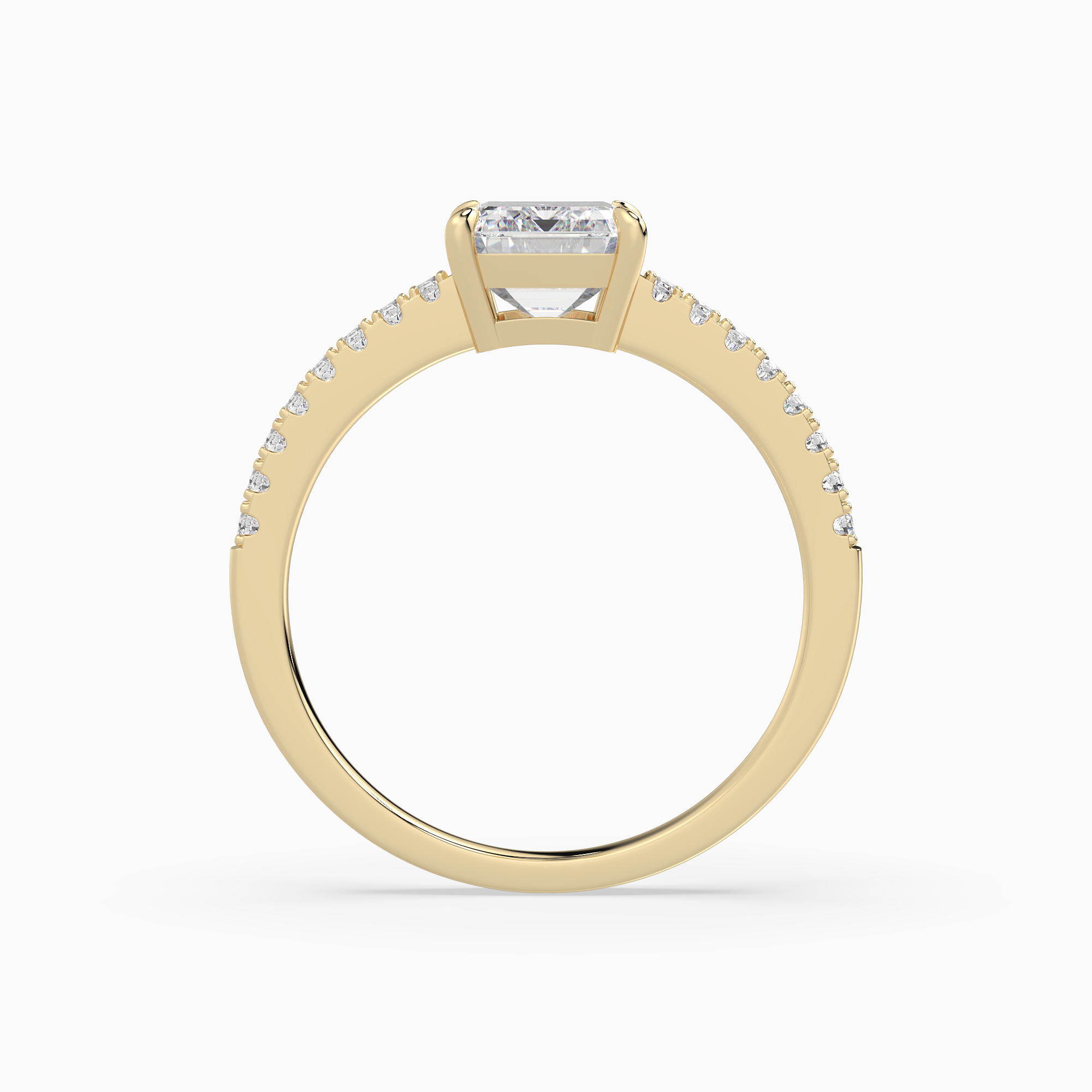 Emerald Classic Basket Pavé Solitaire in 18K Yellow Gold side profile