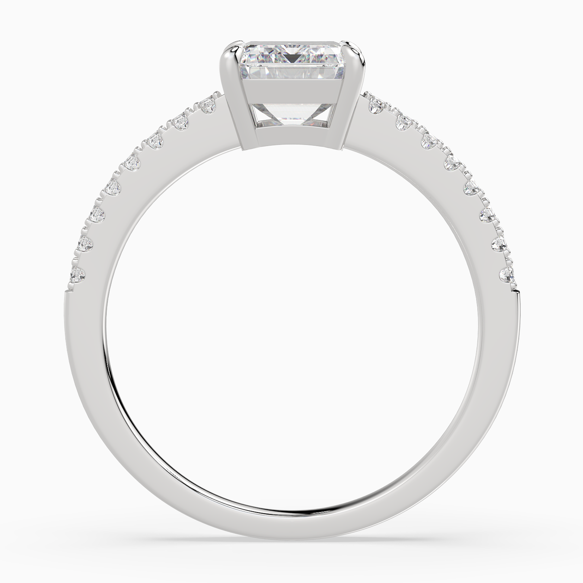 Emerald Classic Basket Pavé Solitaire in Platinum side profile