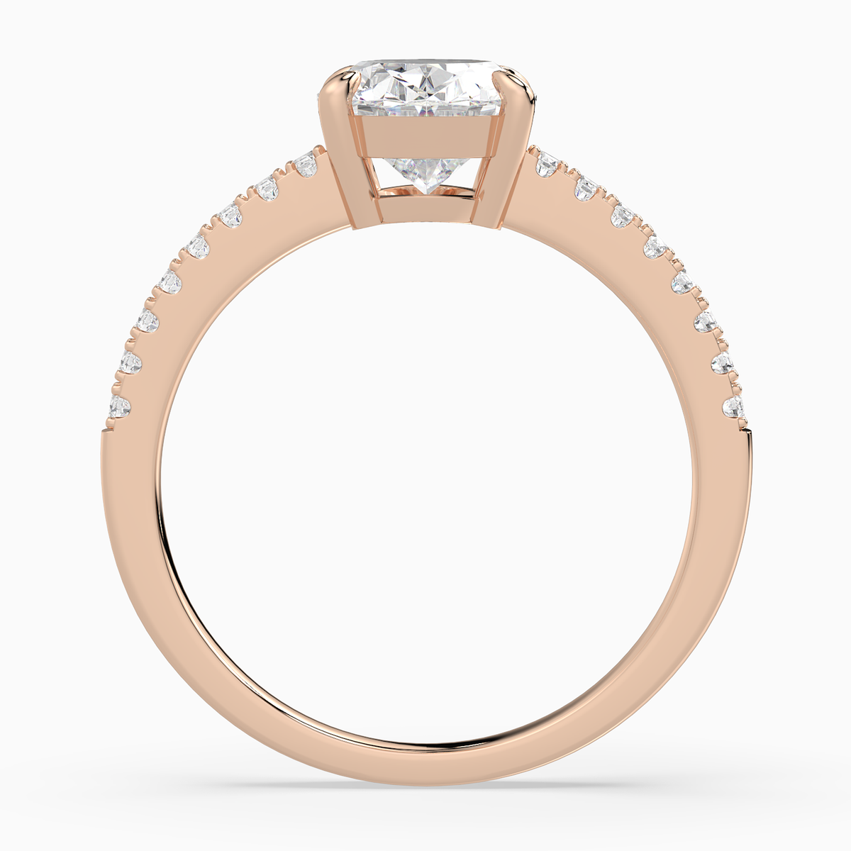 Oval Classic Basket Pavé Solitaire in 14K Rose Gold side profile