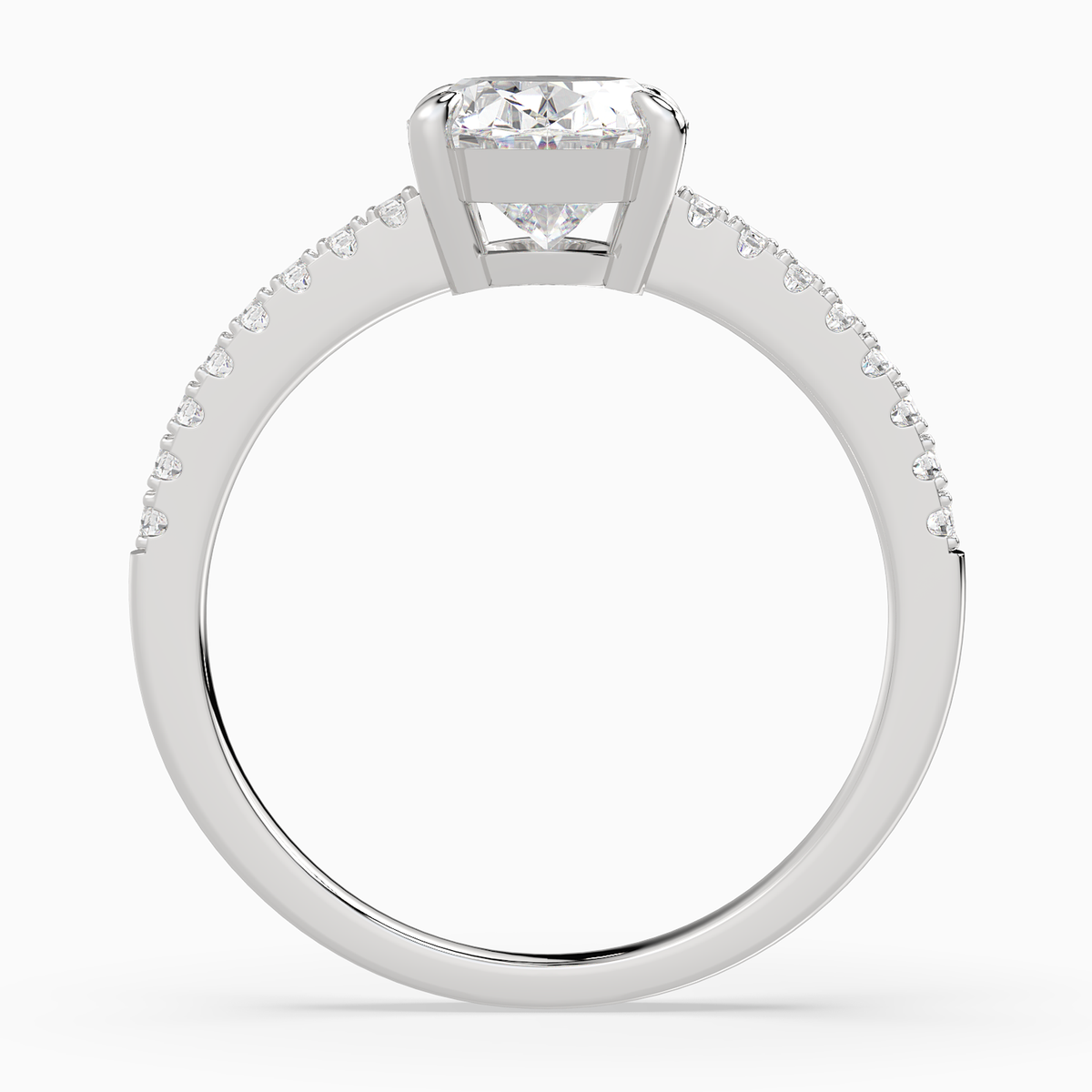 Oval Classic Basket Pavé Solitaire in 18K White Gold side profile