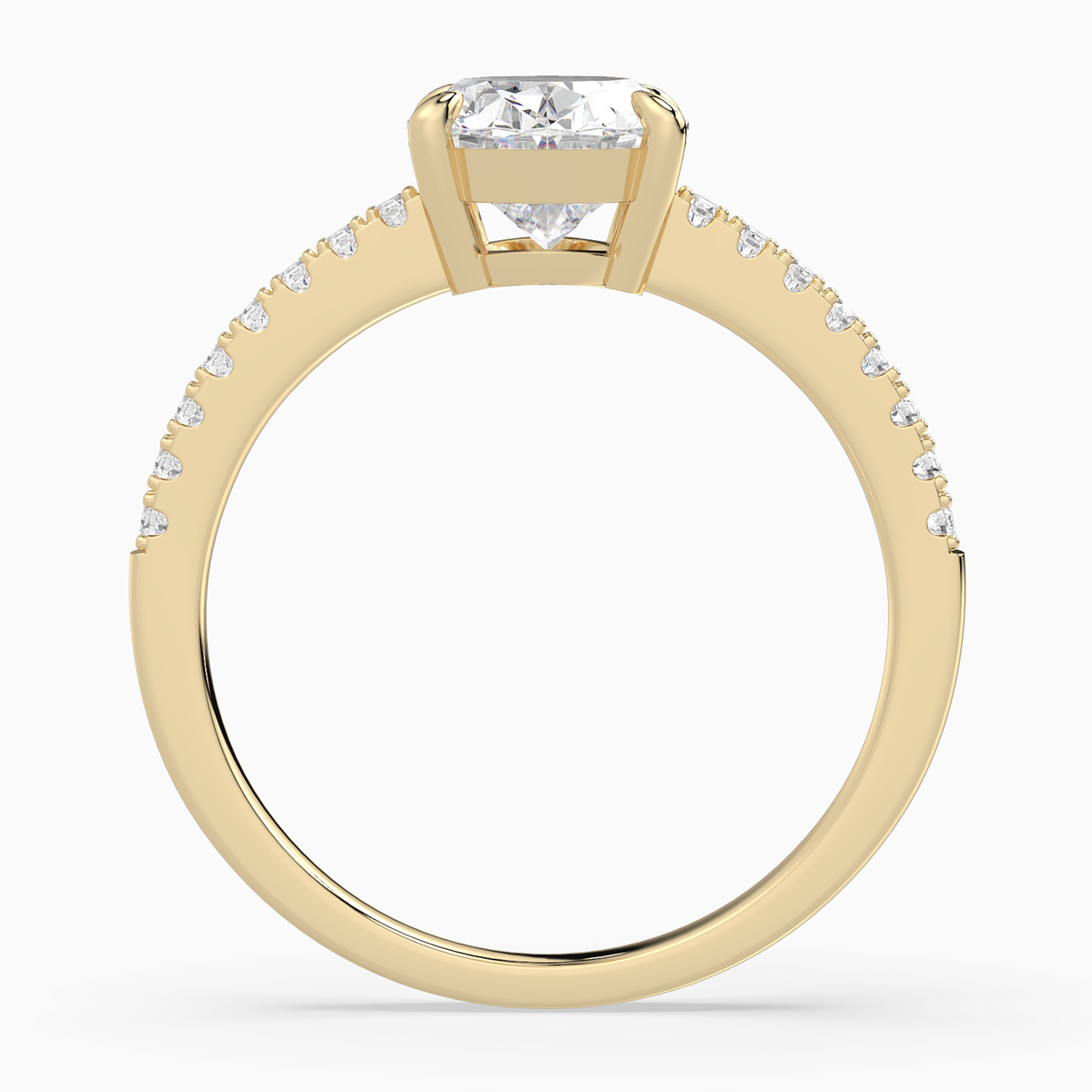 Oval Classic Basket Pavé Solitaire in 18K Yellow Gold side profile