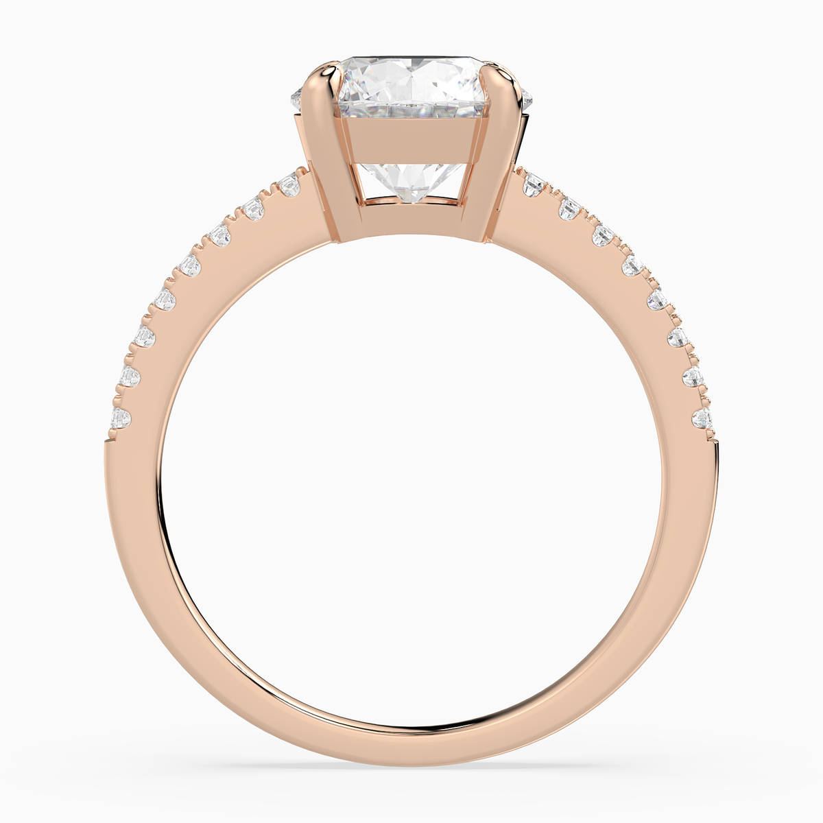 Round Classic Basket Pavé Solitaire in 14K Rose Gold side profile
