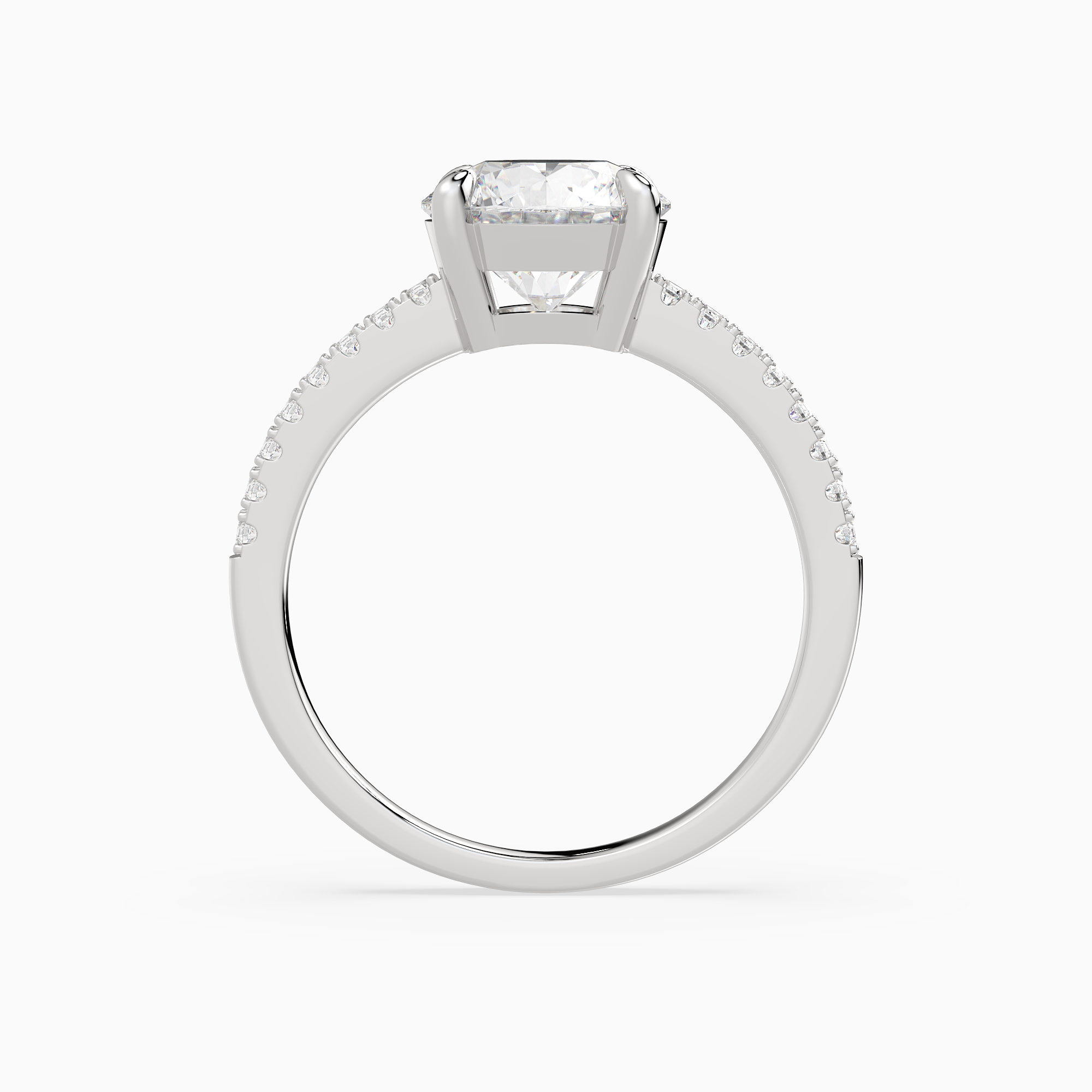 Round Classic Basket Pavé Solitaire in 14K White Gold side profile
