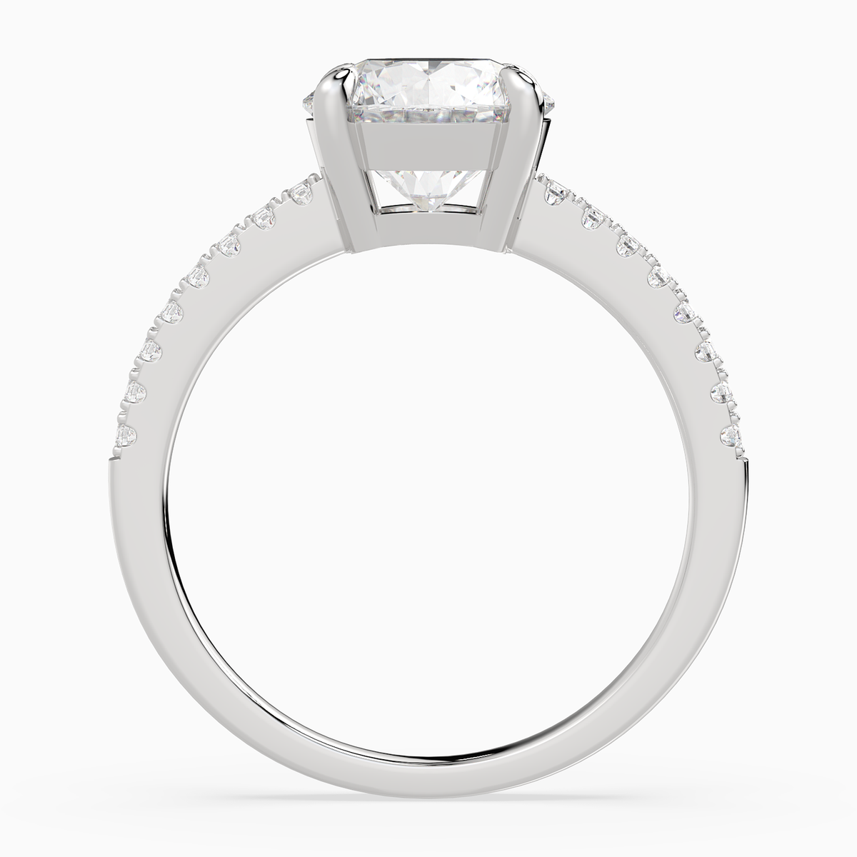 Round Classic Basket Pavé Solitaire in 14K White Gold side profile