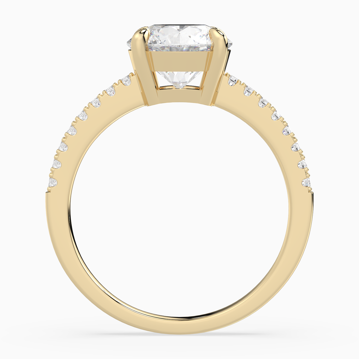 Round Classic Basket Pavé Solitaire in 14K Yellow Gold side profile