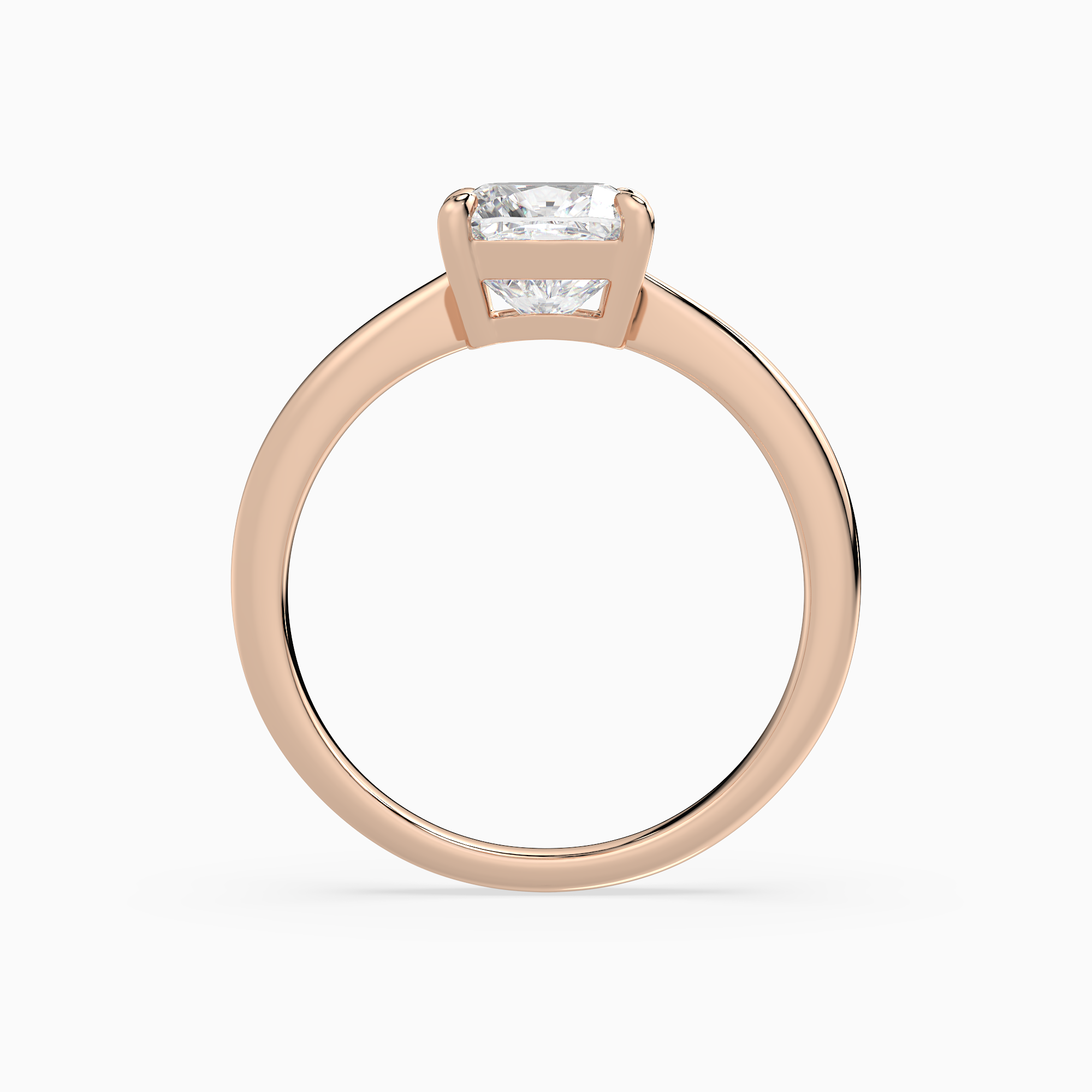Cushion Classic Basket Plain Solitaire in 14K Rose Gold side profile