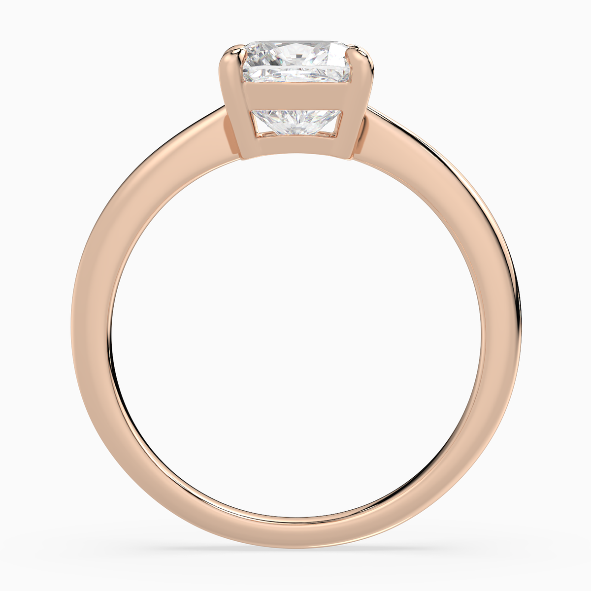 Cushion Classic Basket Plain Solitaire in 14K Rose Gold side profile