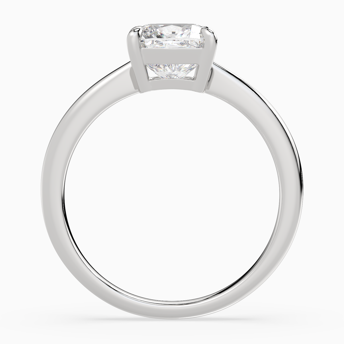 Cushion Classic Basket Plain Solitaire in 14K White Gold side profile