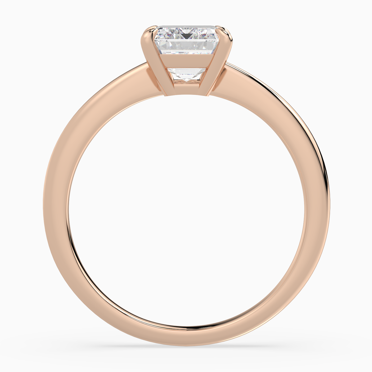 Emerald Classic Basket Plain Solitaire in 14K Rose Gold side profile