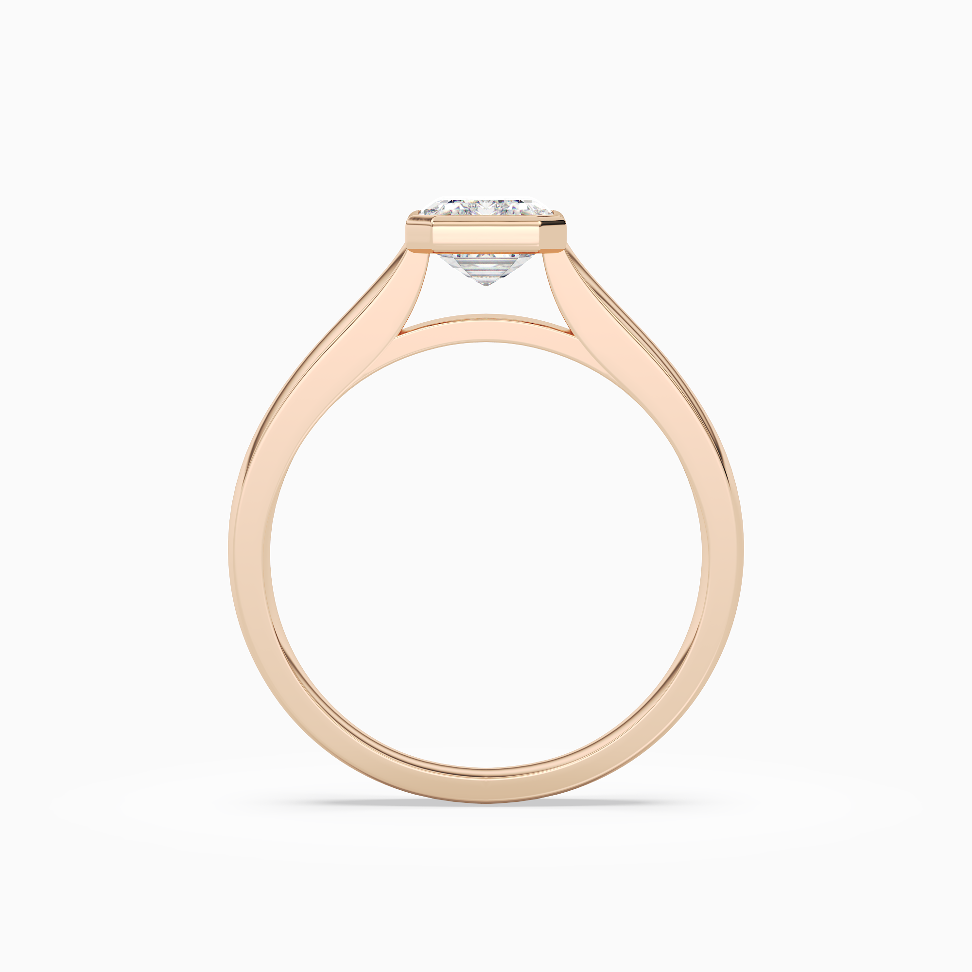 Emerald Wide Tapered Bezel Solitaire in 14K Rose Gold side profile