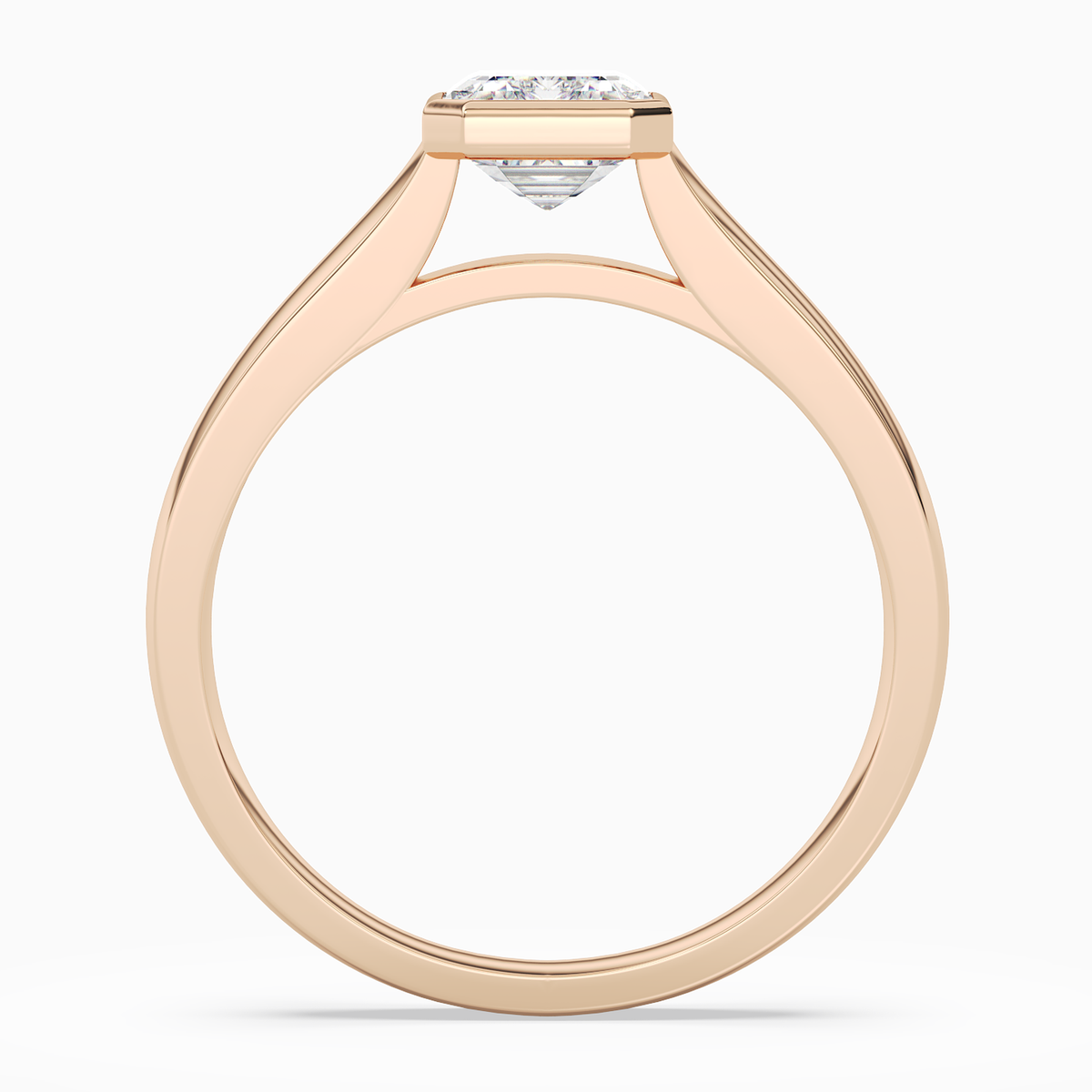 Emerald Wide Tapered Bezel Solitaire in 14K Rose Gold side profile