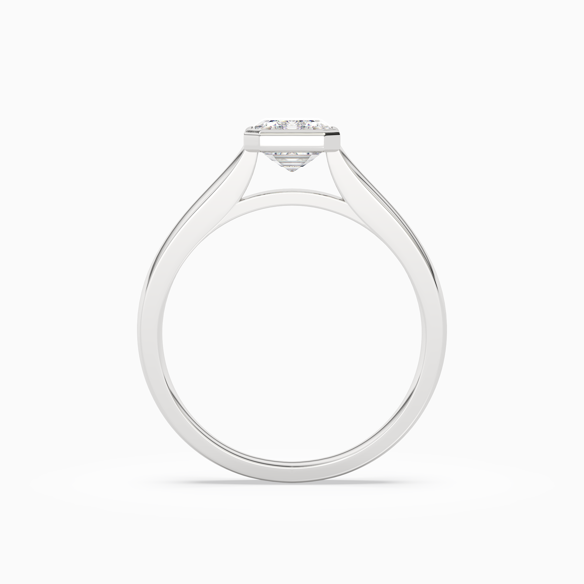 Emerald Wide Tapered Bezel Solitaire in 14K White Gold side profile