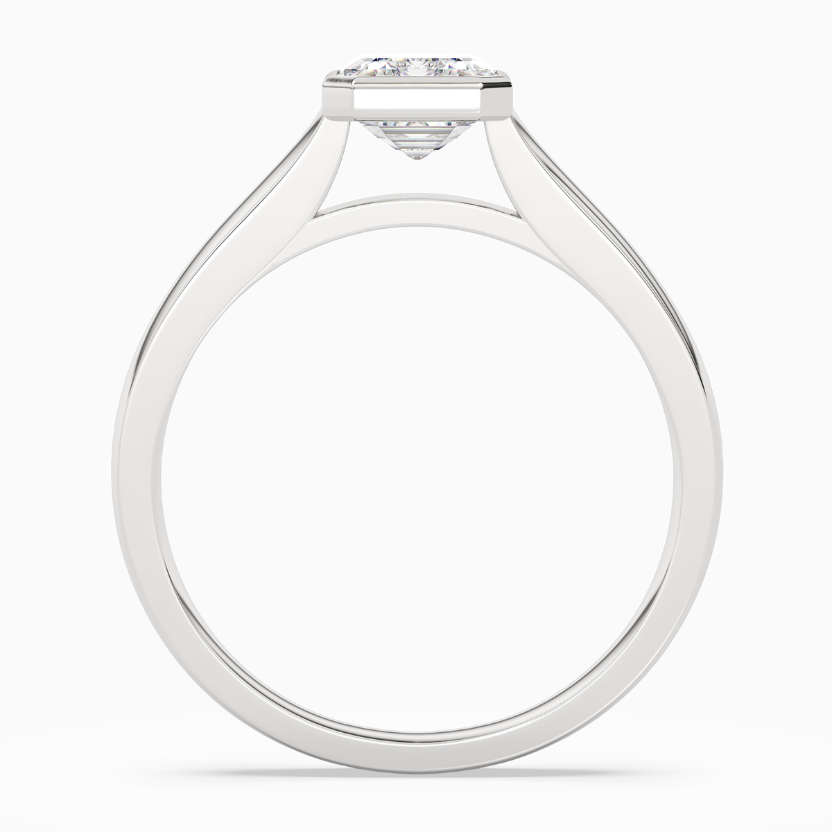 Emerald Wide Tapered Bezel Solitaire in 14K White Gold side profile