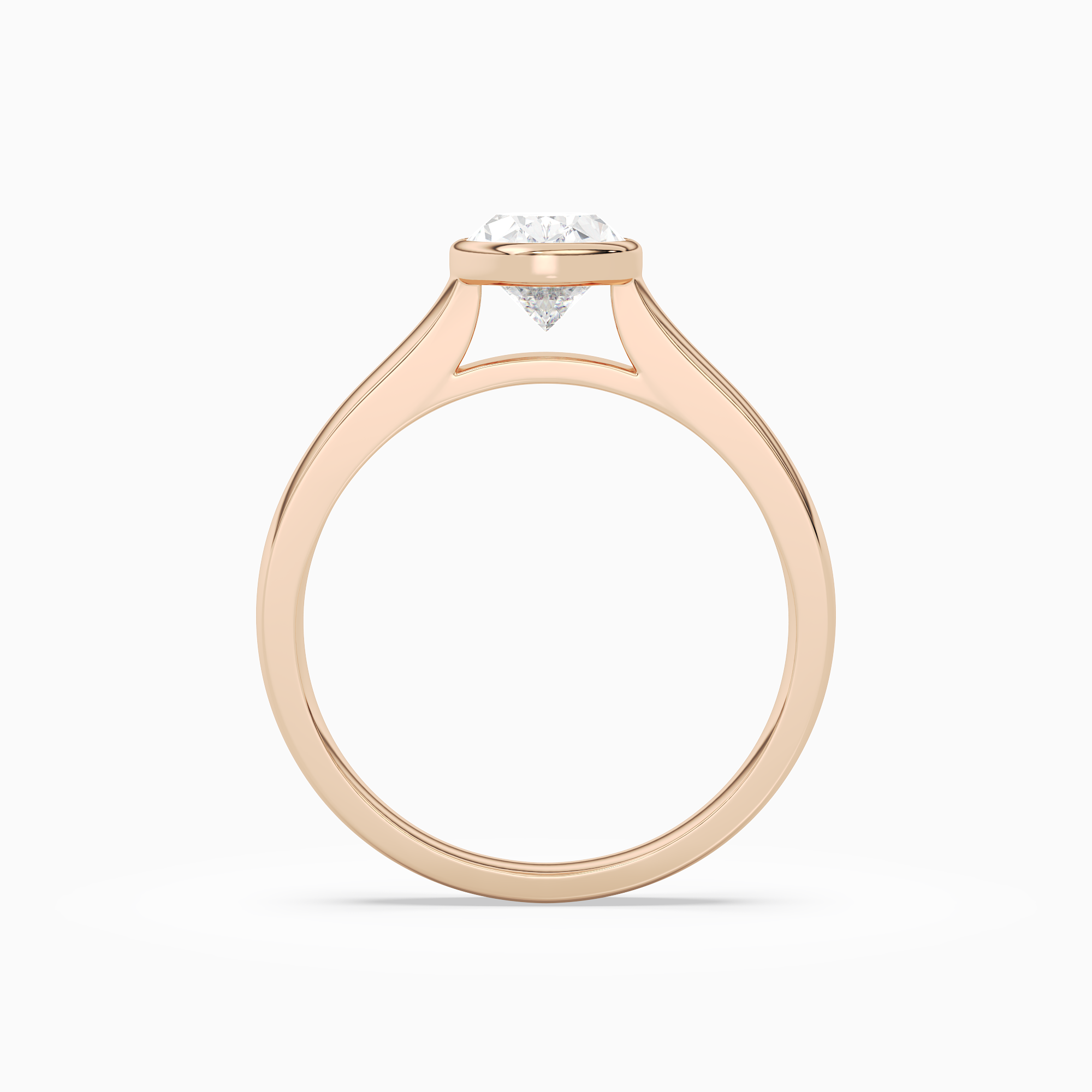 Oval Wide Tapered Bezel Solitaire in 14K Rose Gold side profile