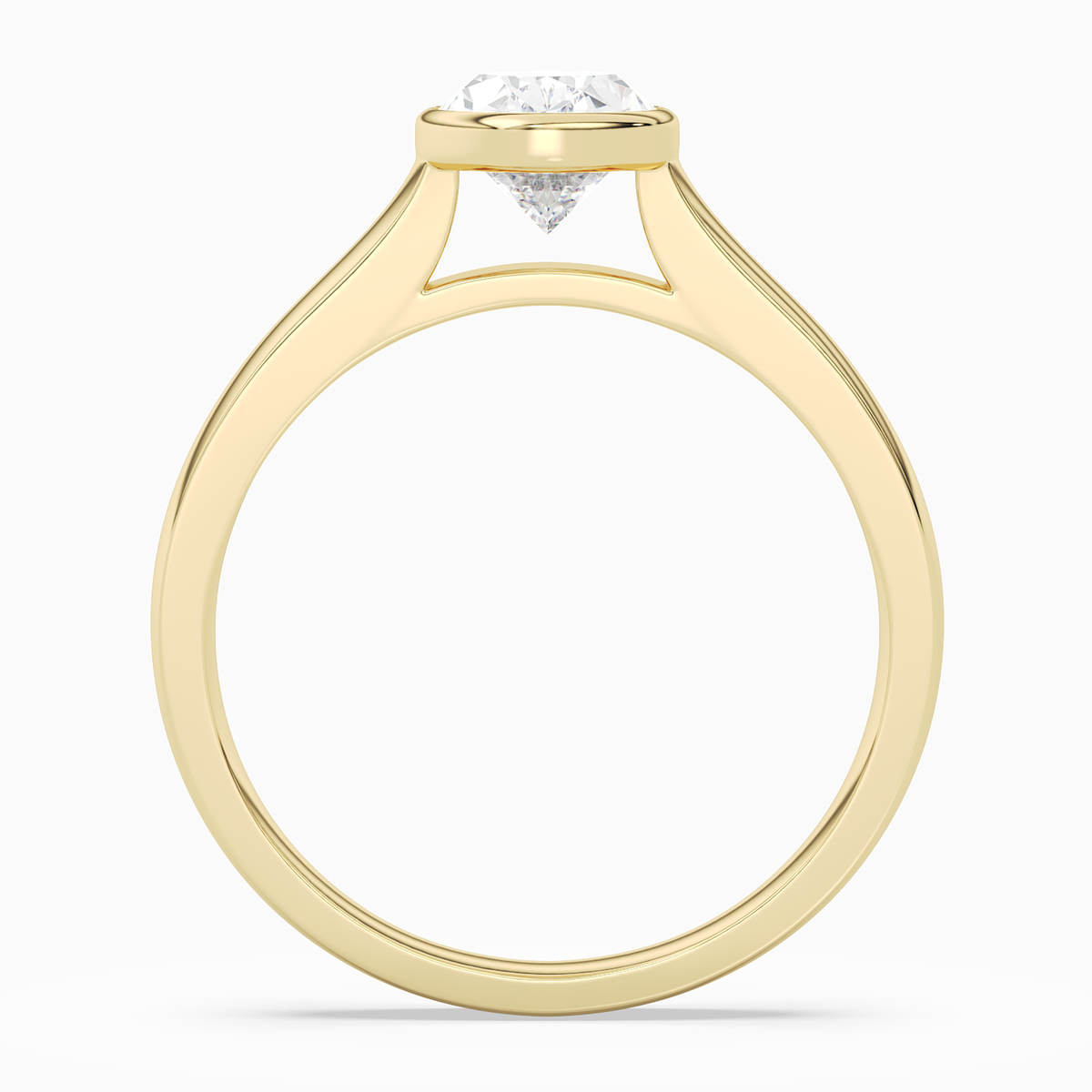 Oval Wide Tapered Bezel Solitaire in 18K Yellow Gold side profile