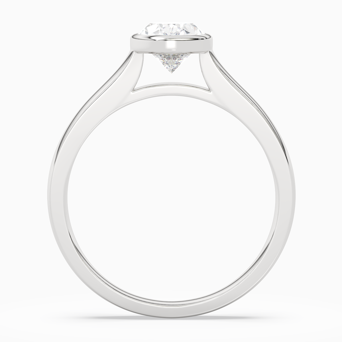 Oval Wide Tapered Bezel Solitaire in Platinum side profile