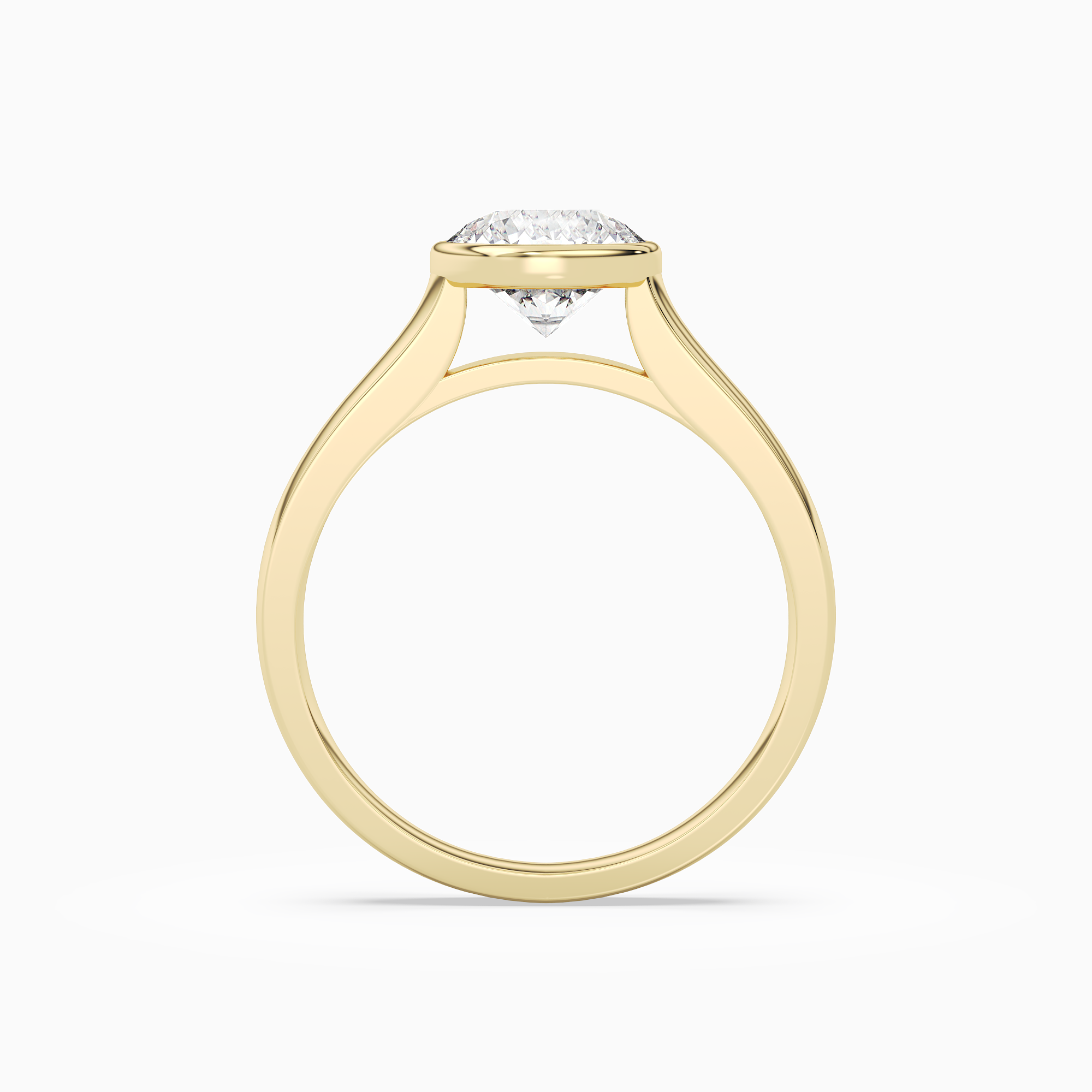 Round Wide Tapered Bezel Solitaire in 18K Yellow Gold side profile