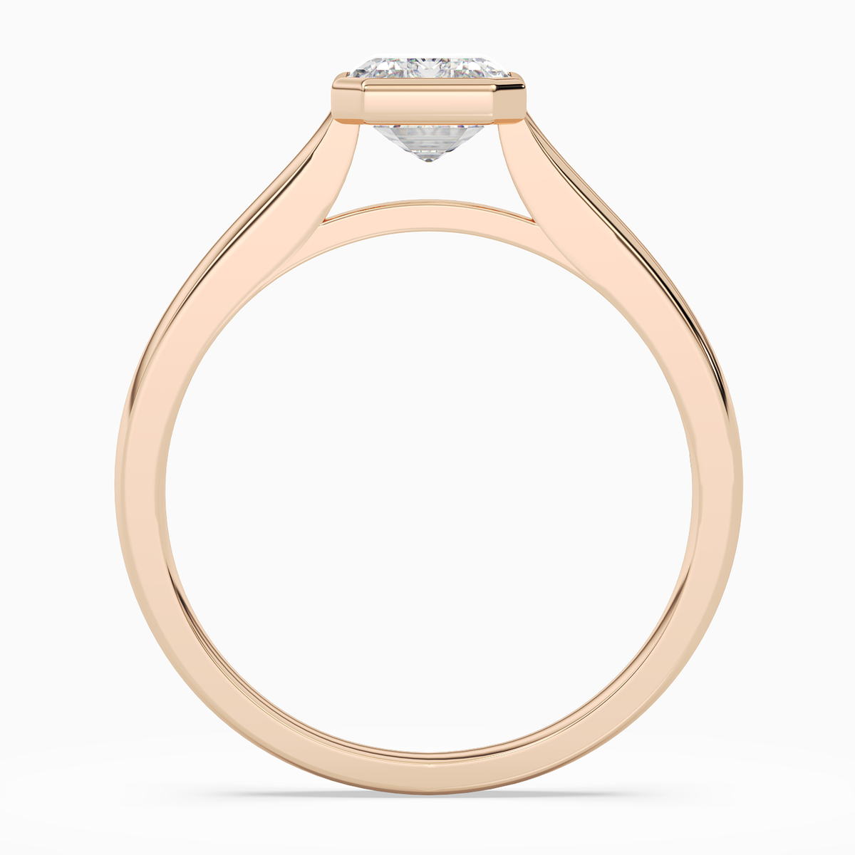 Emerald Medium Tapered Bezel Solitaire in 14K Rose Gold side profile
