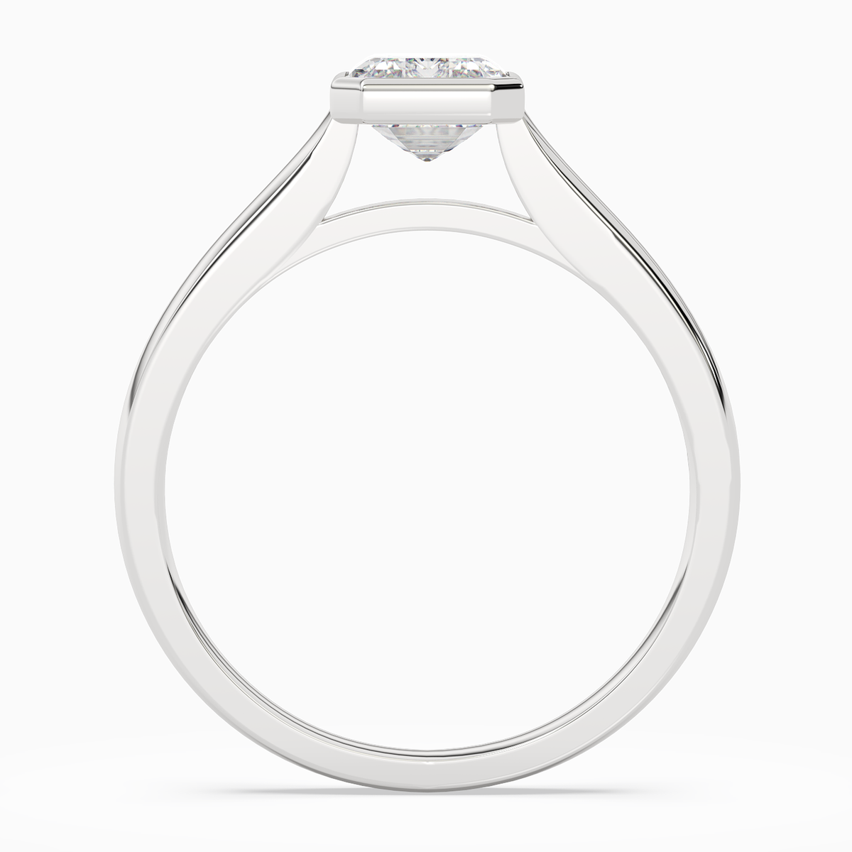 Emerald Medium Tapered Bezel Solitaire in 14K White Gold side profile