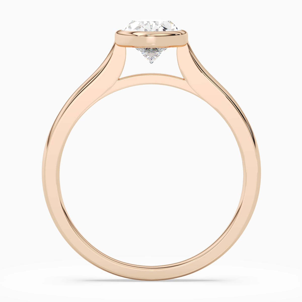 Oval Medium Tapered Bezel Solitaire in 14K Rose Gold side profile