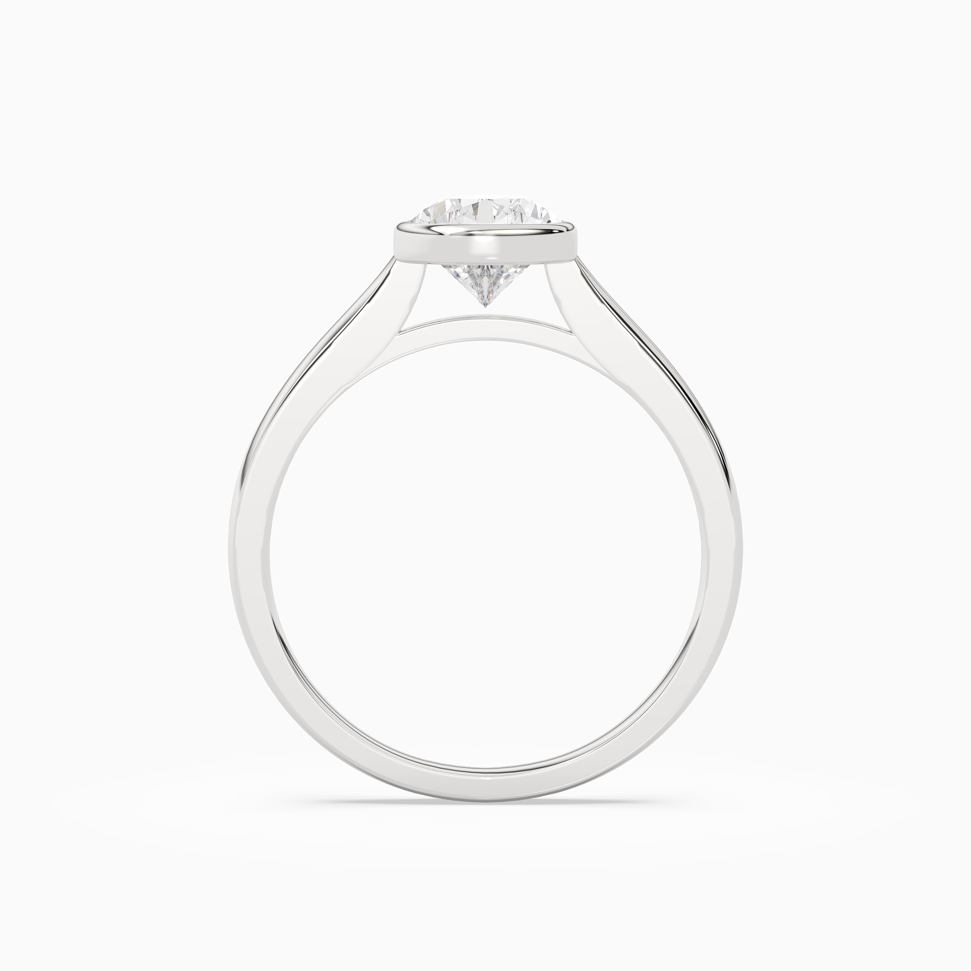 Pear Medium Tapered Bezel Solitaire in 18K White Gold side profile