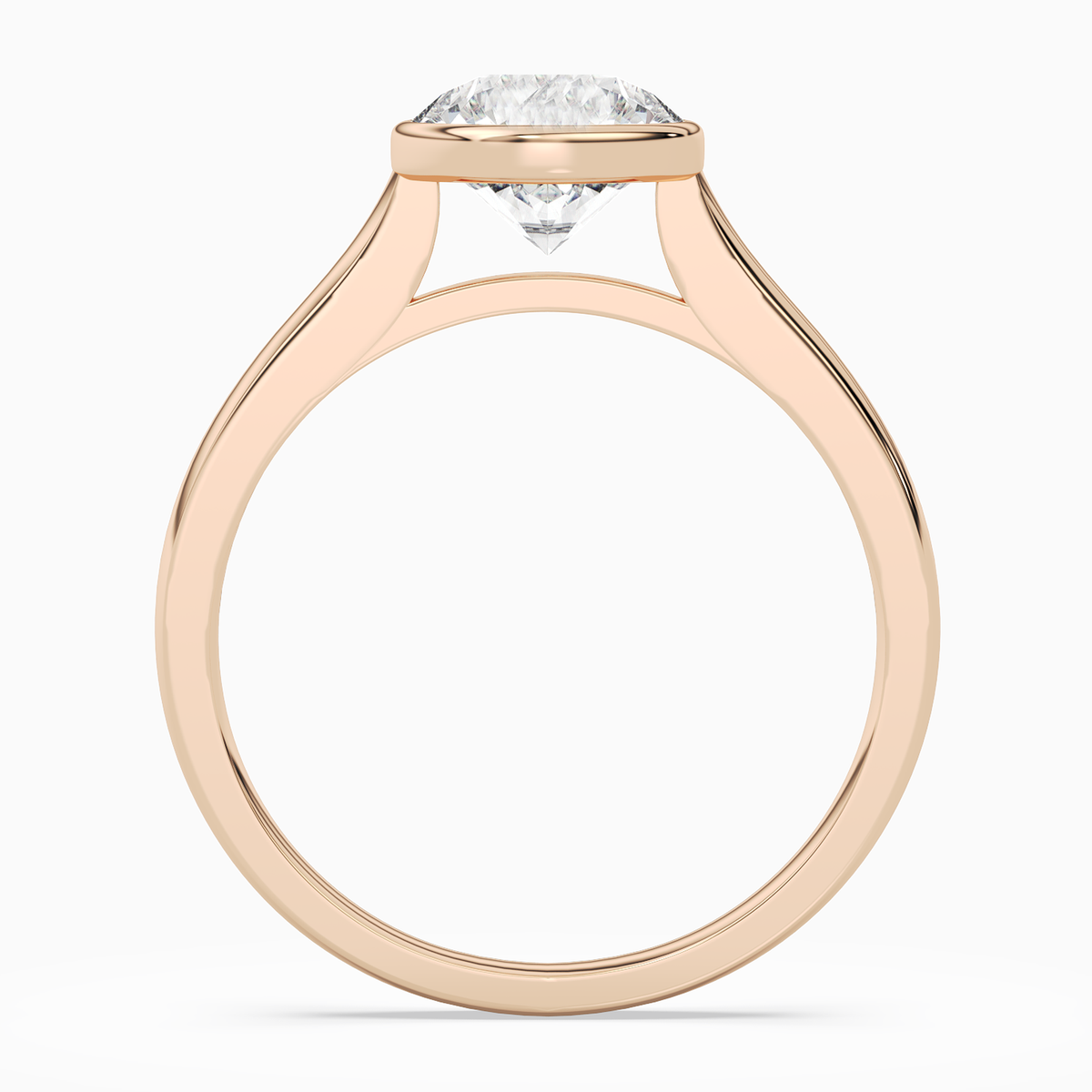 Round Medium Tapered Bezel Solitaire in 14K Rose Gold side profile