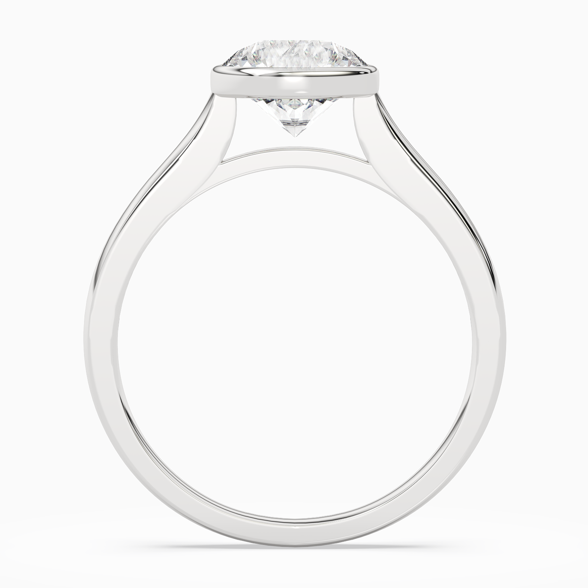 Round Medium Tapered Bezel Solitaire in 14K White Gold side profile