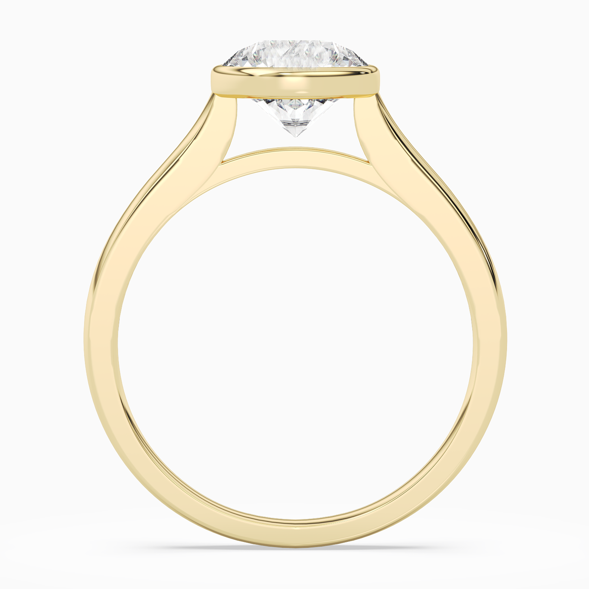 Round Medium Tapered Bezel Solitaire in 18K Yellow Gold side profile
