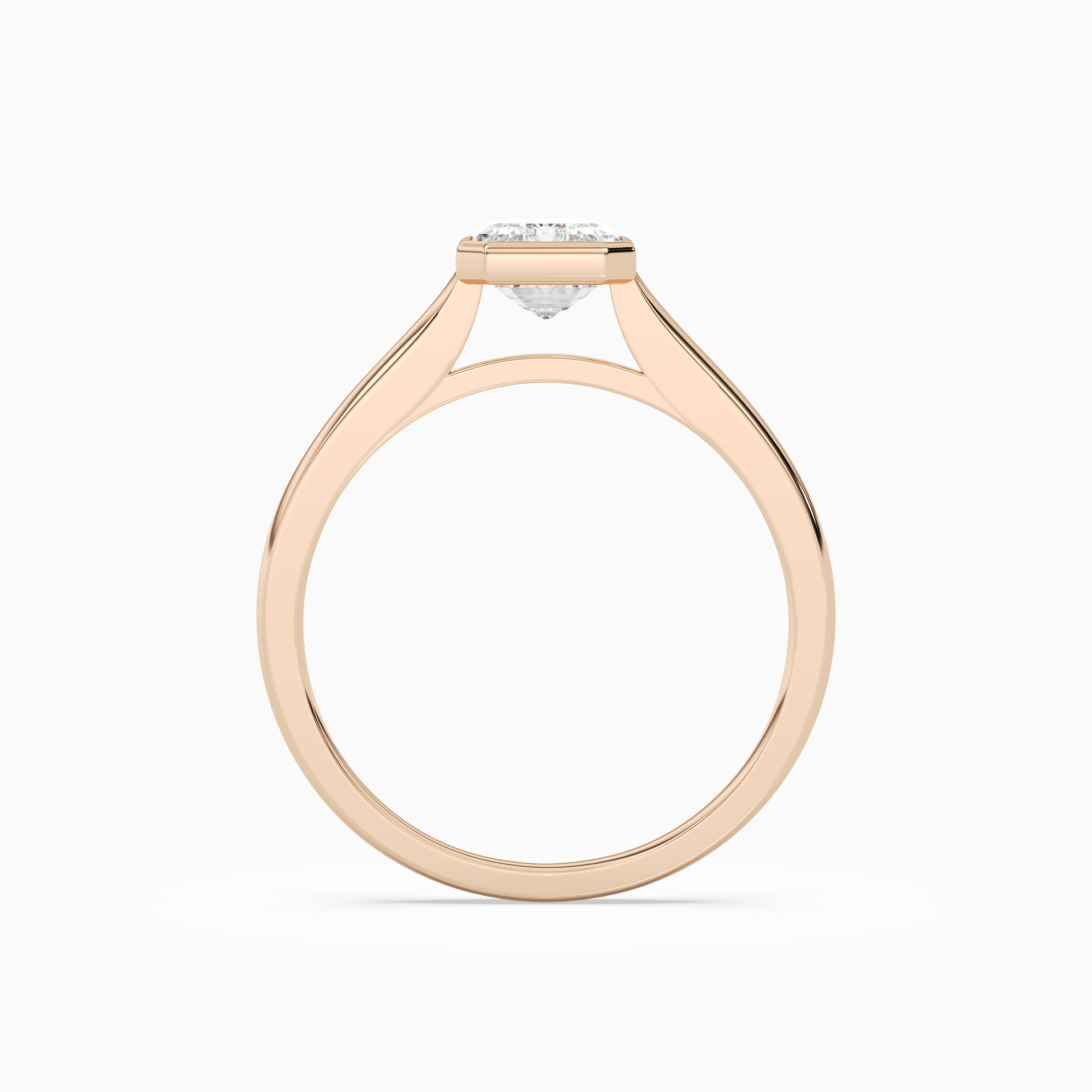 Emerald Slim Tapered Bezel Solitaire in 14K Rose Gold side profile