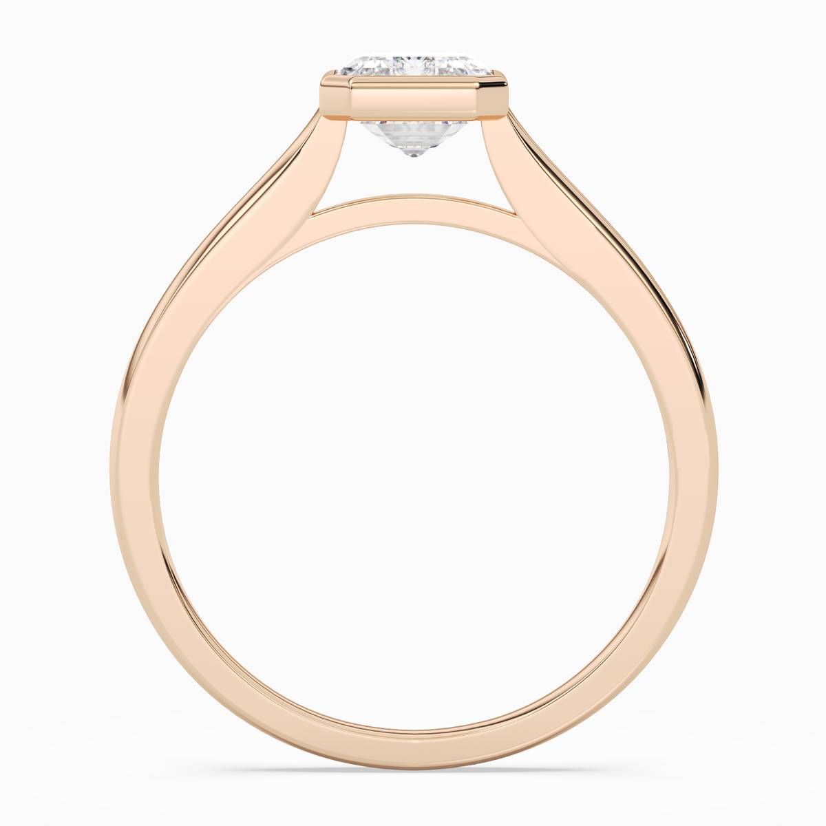 Emerald Slim Tapered Bezel Solitaire in 14K Rose Gold side profile