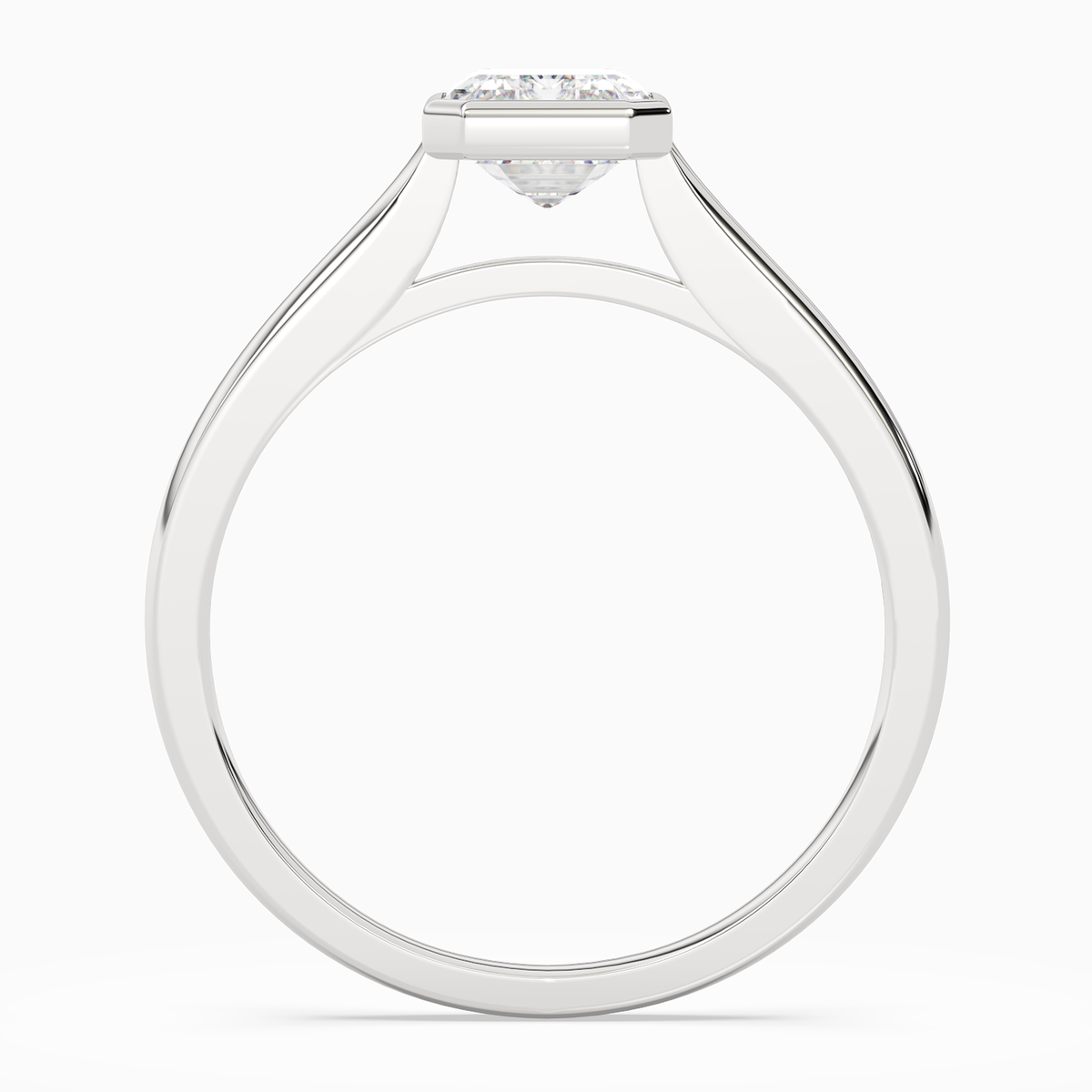 Emerald Slim Tapered Bezel Solitaire in 14K White Gold side profile
