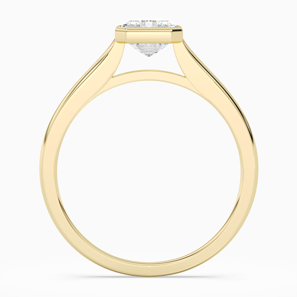 Emerald Slim Tapered Bezel Solitaire in 18K Yellow Gold side profile