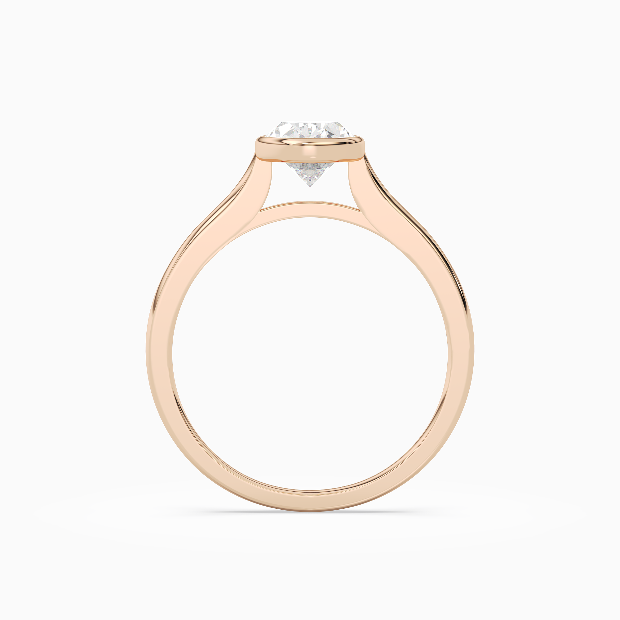 Oval Slim Tapered Bezel Solitaire in 14K Rose Gold side profile