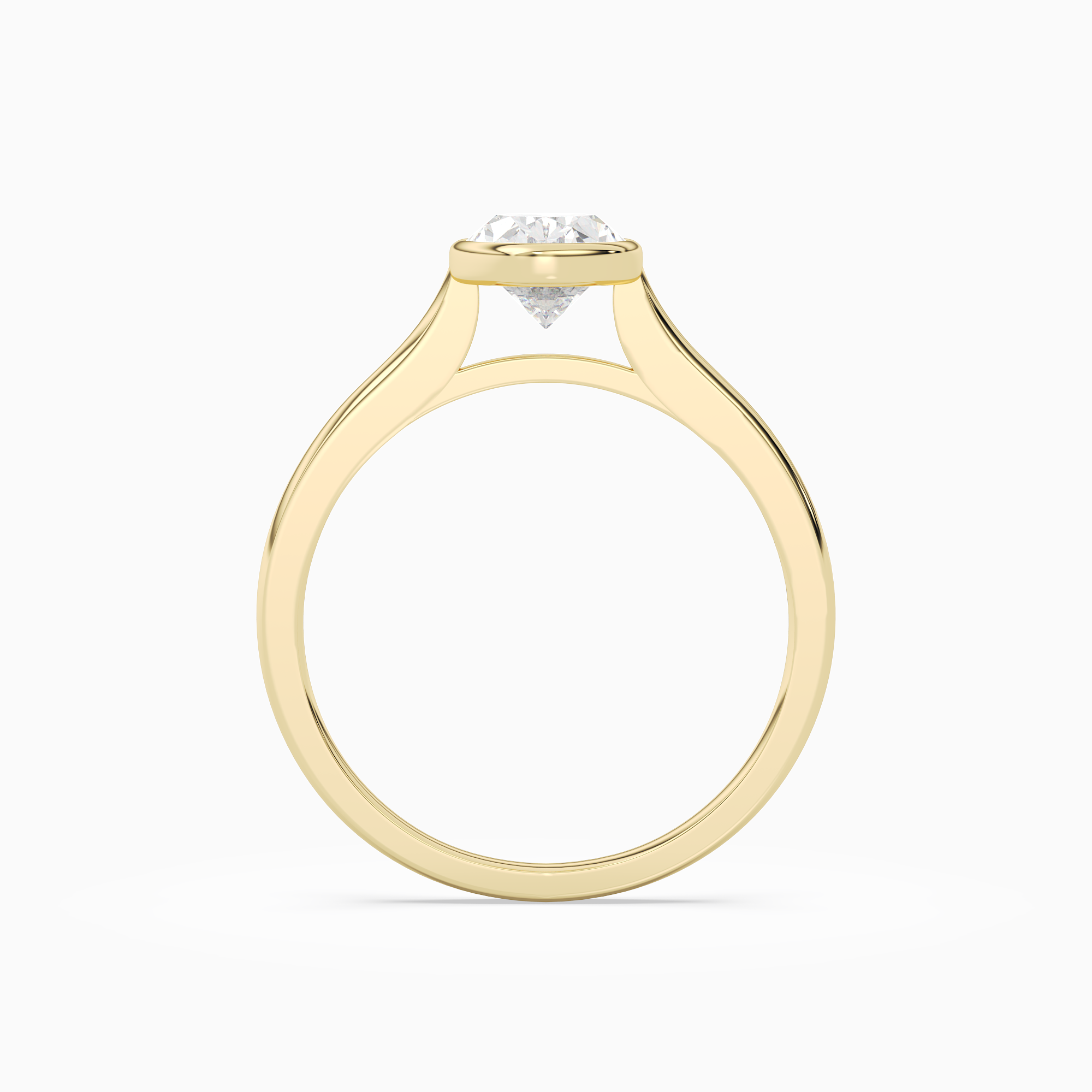 Oval Slim Tapered Bezel Solitaire in 18K Yellow Gold side profile