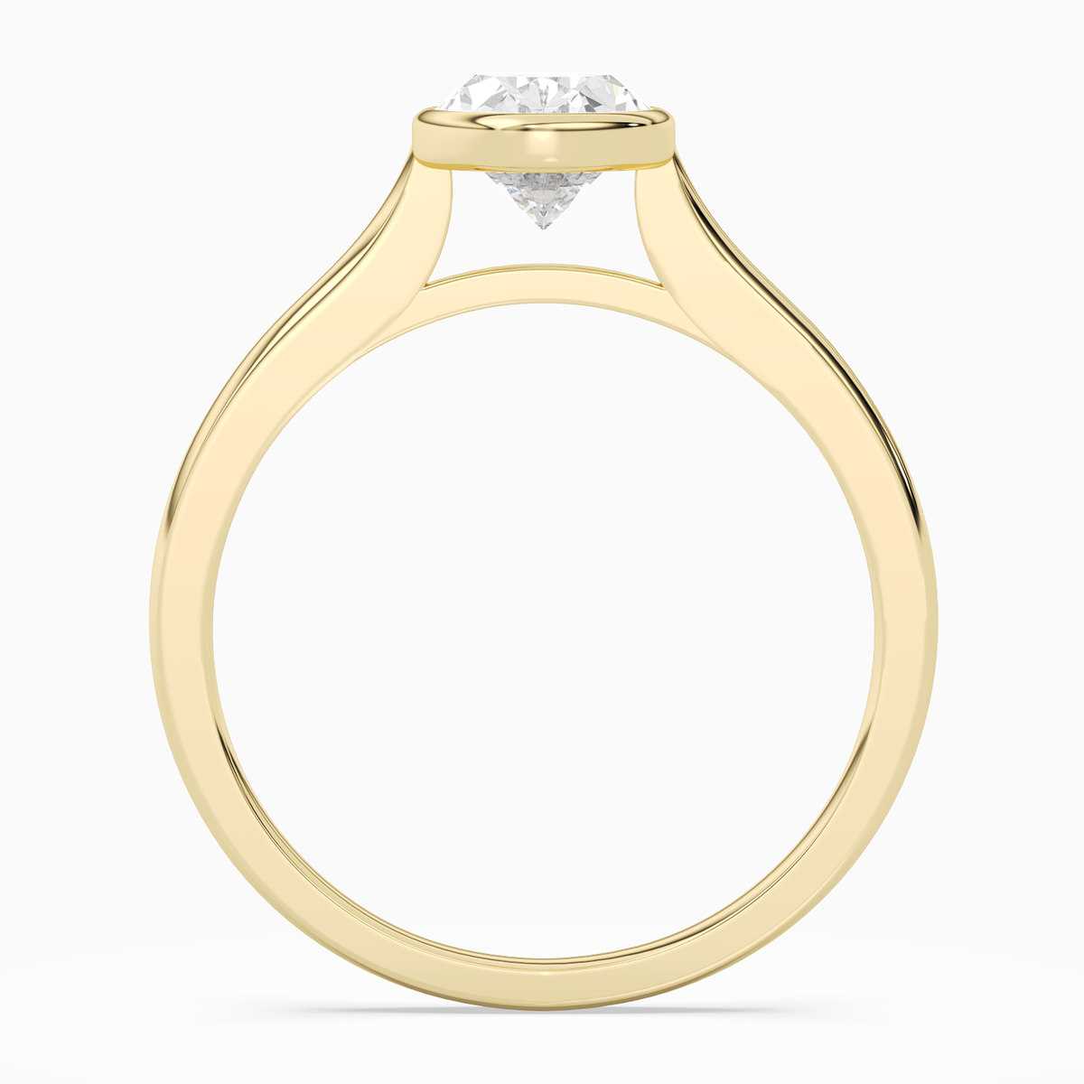Oval Slim Tapered Bezel Solitaire in 18K Yellow Gold side profile