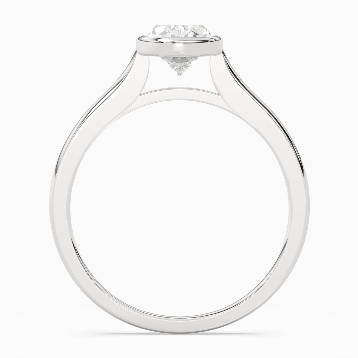 Oval Slim Tapered Bezel Solitaire in Platinum side profile