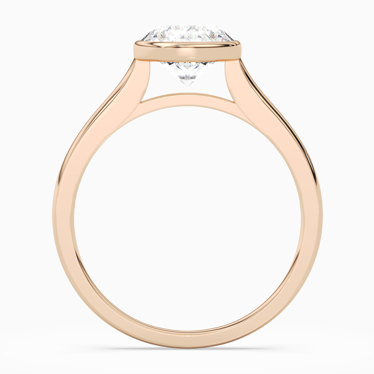 Round Slim Tapered Bezel Solitaire in 14K Rose Gold side profile