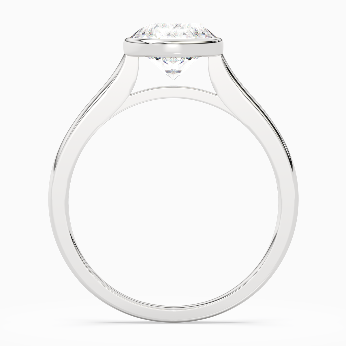 Round Slim Tapered Bezel Solitaire in 14K White Gold side profile