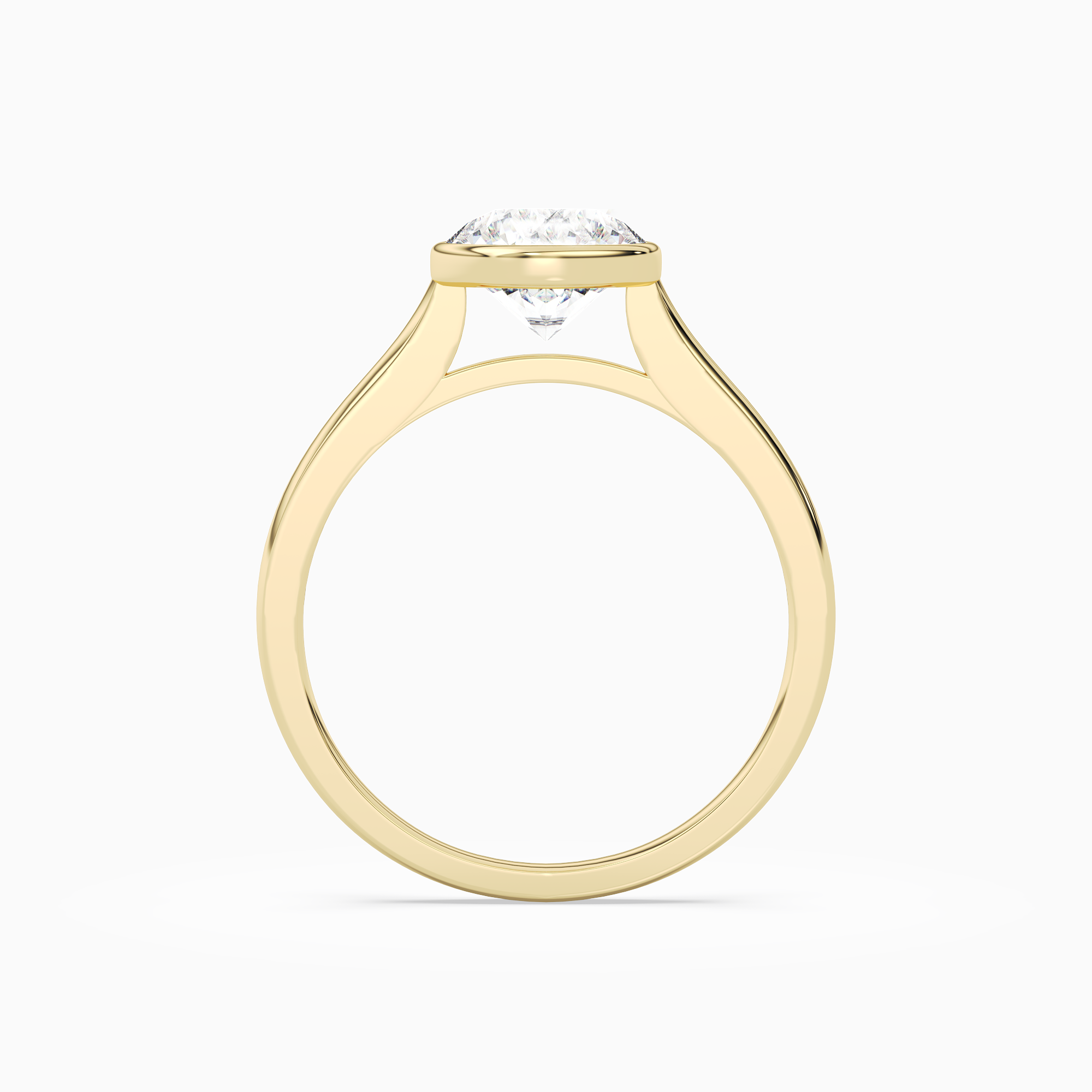Round Slim Tapered Bezel Solitaire in 14K Yellow Gold side profile