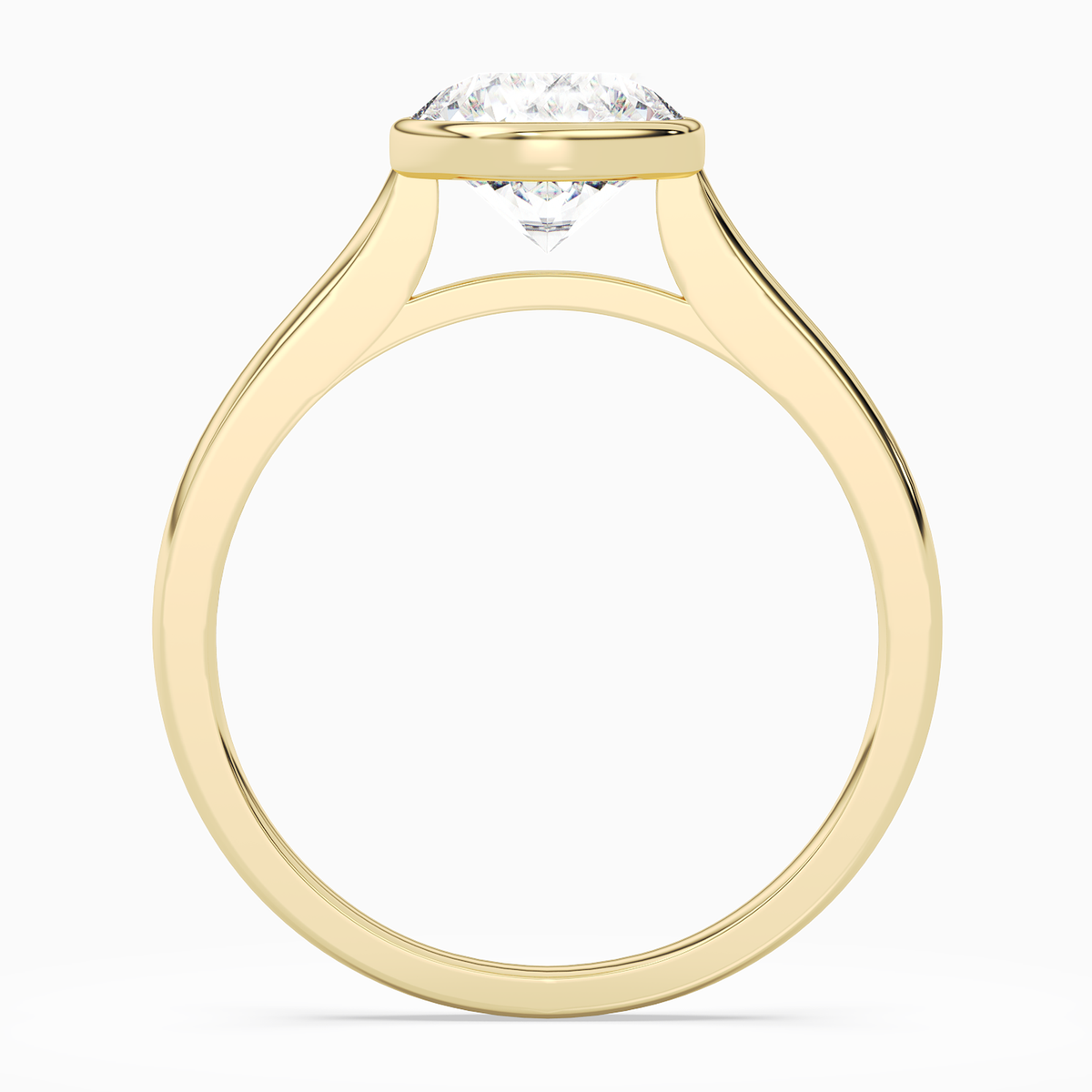 Round Slim Tapered Bezel Solitaire in 14K Yellow Gold side profile